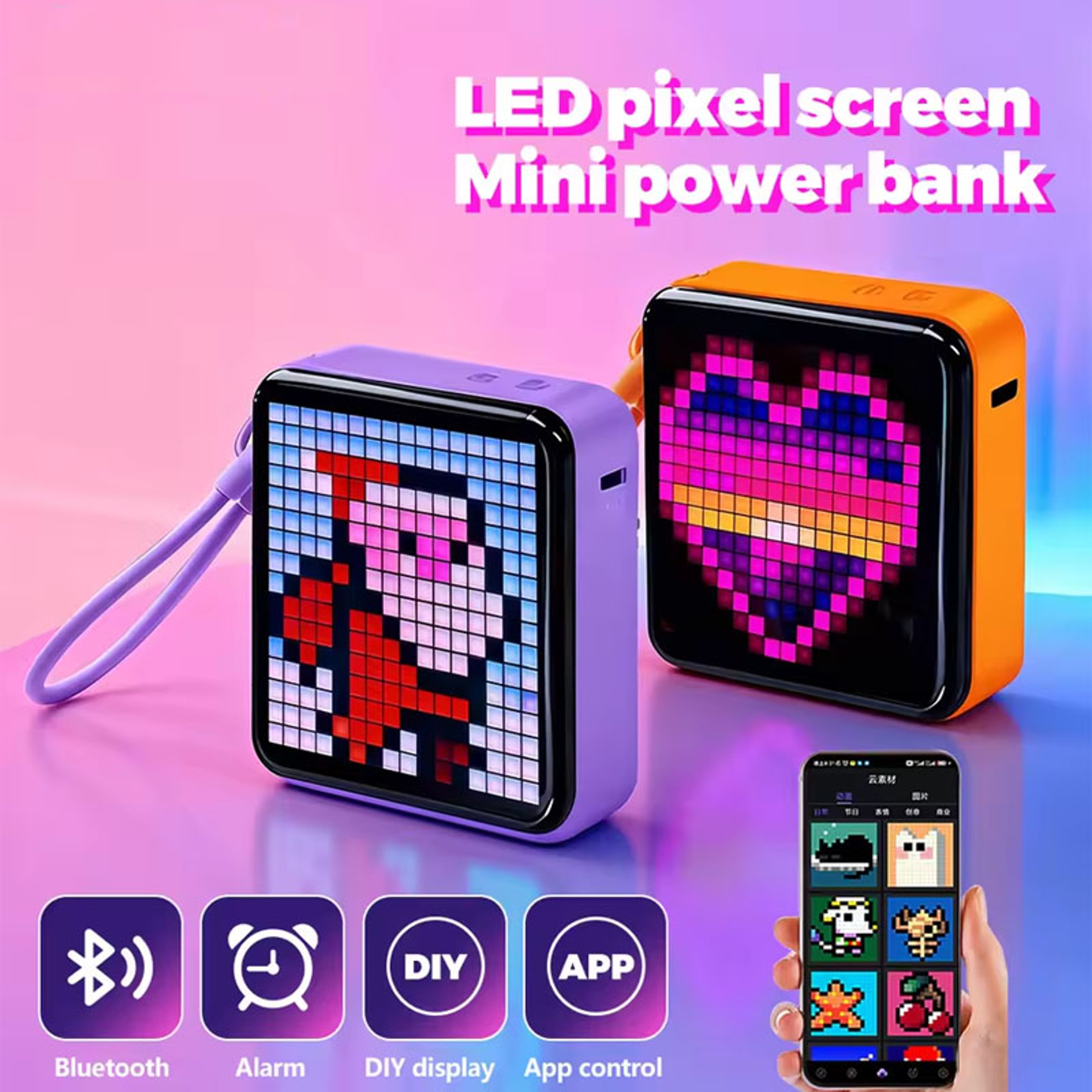 Custom DIY Pixel Pattern Portable Charger LED Pixel Screen Mini Power Bank LED Night Light Creative 1