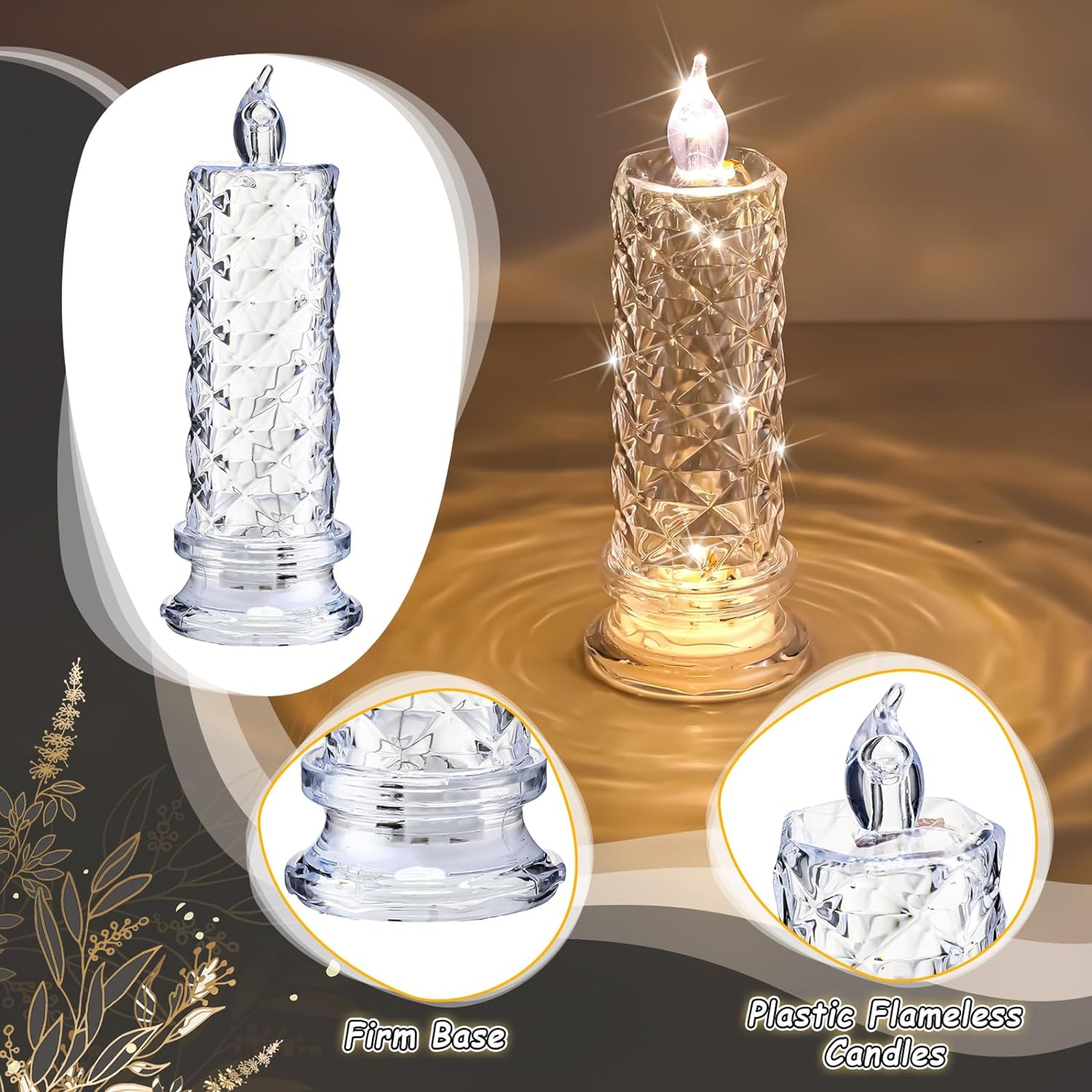 Transparent Crystal Flameless Candles LED Light Battery Powered For Wedding Party Birthday Xmas Hal 1