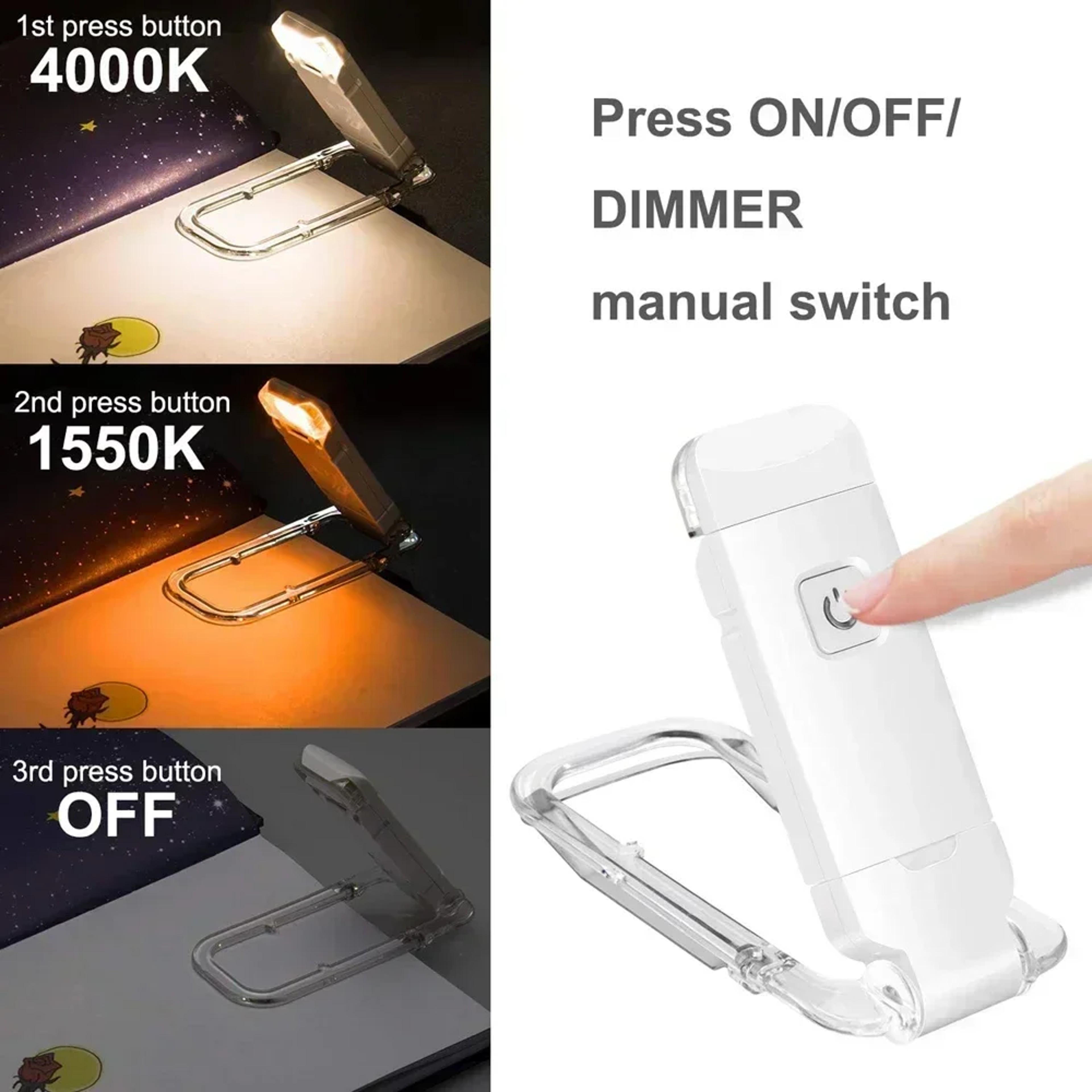 USB Rechargeable Book Clip Light, Eye Protection Reading Lamp, Portable Bookmark Desk Lamp for Dormitory and Home Use – view 7