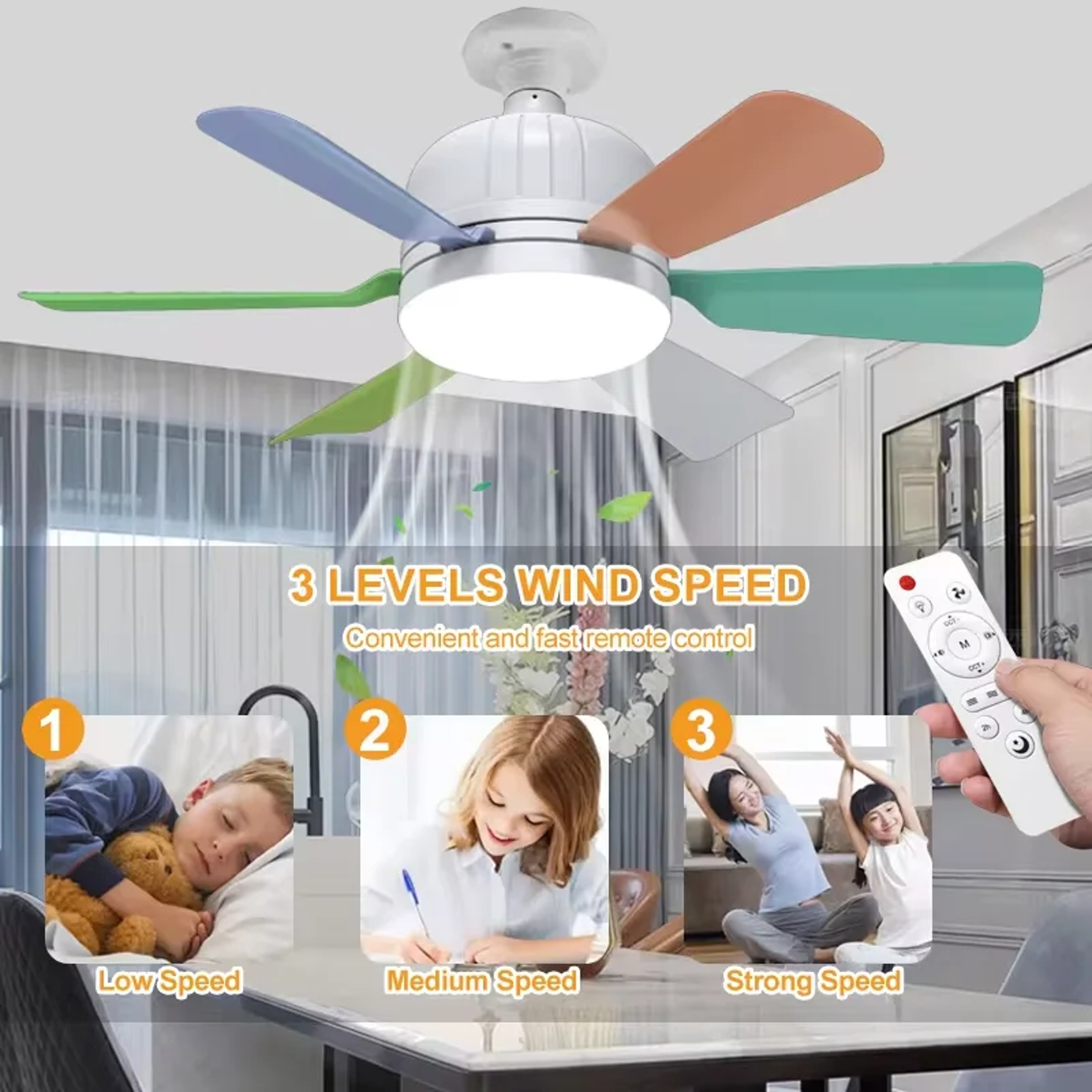 Fan Light With Remote Control Ceiling Light For Bedroom Kitchen Dining Room Garage Restaurant Shop  3