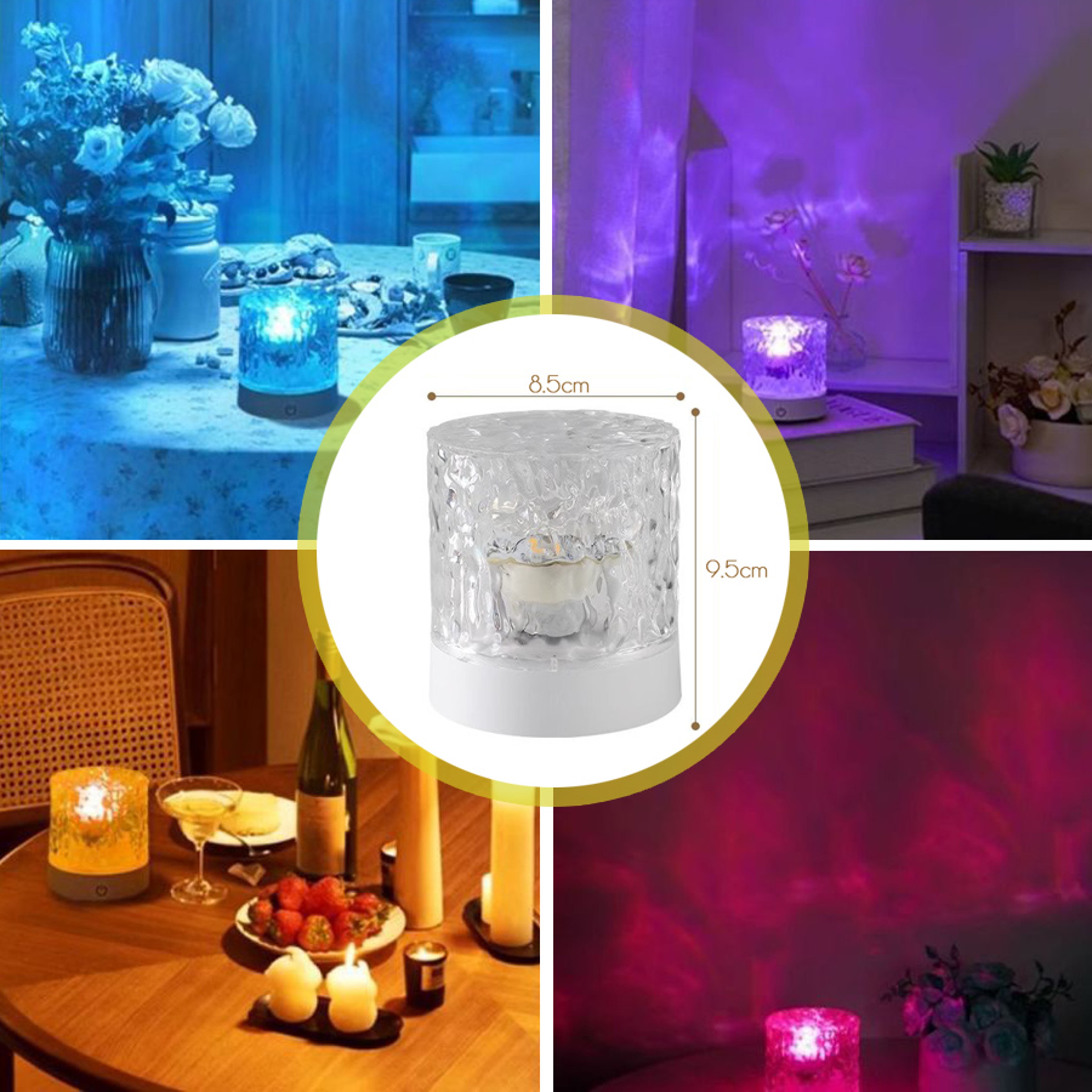 Rechargeable LED Water Ripple Projector Night Light Remote Control RGB Dimmable Crystal Table Lamp  3