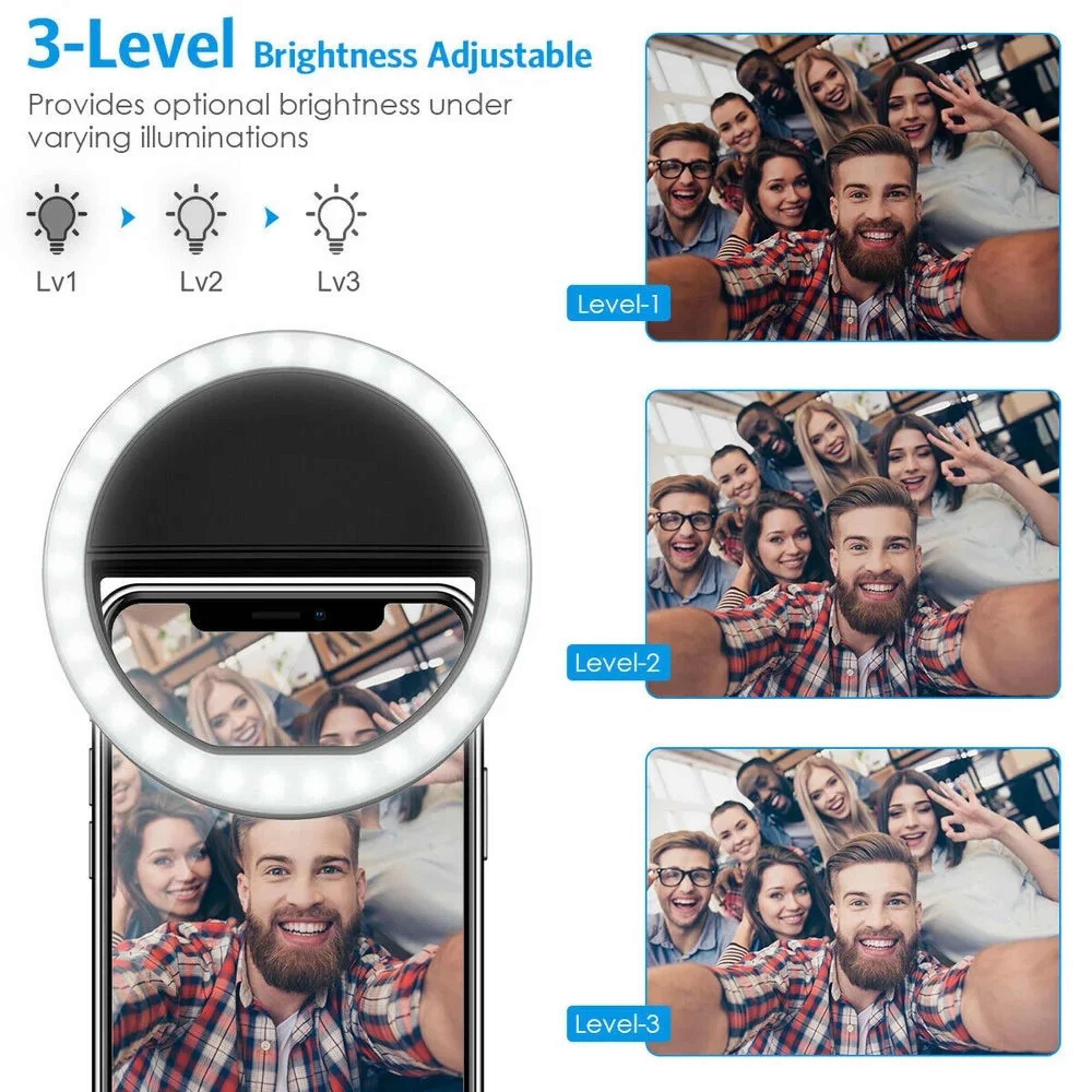 Battery Powered LED Selfie Ring Light Mobile Phone Lens Lamp Adjustable Live Brightness Portable Se 1