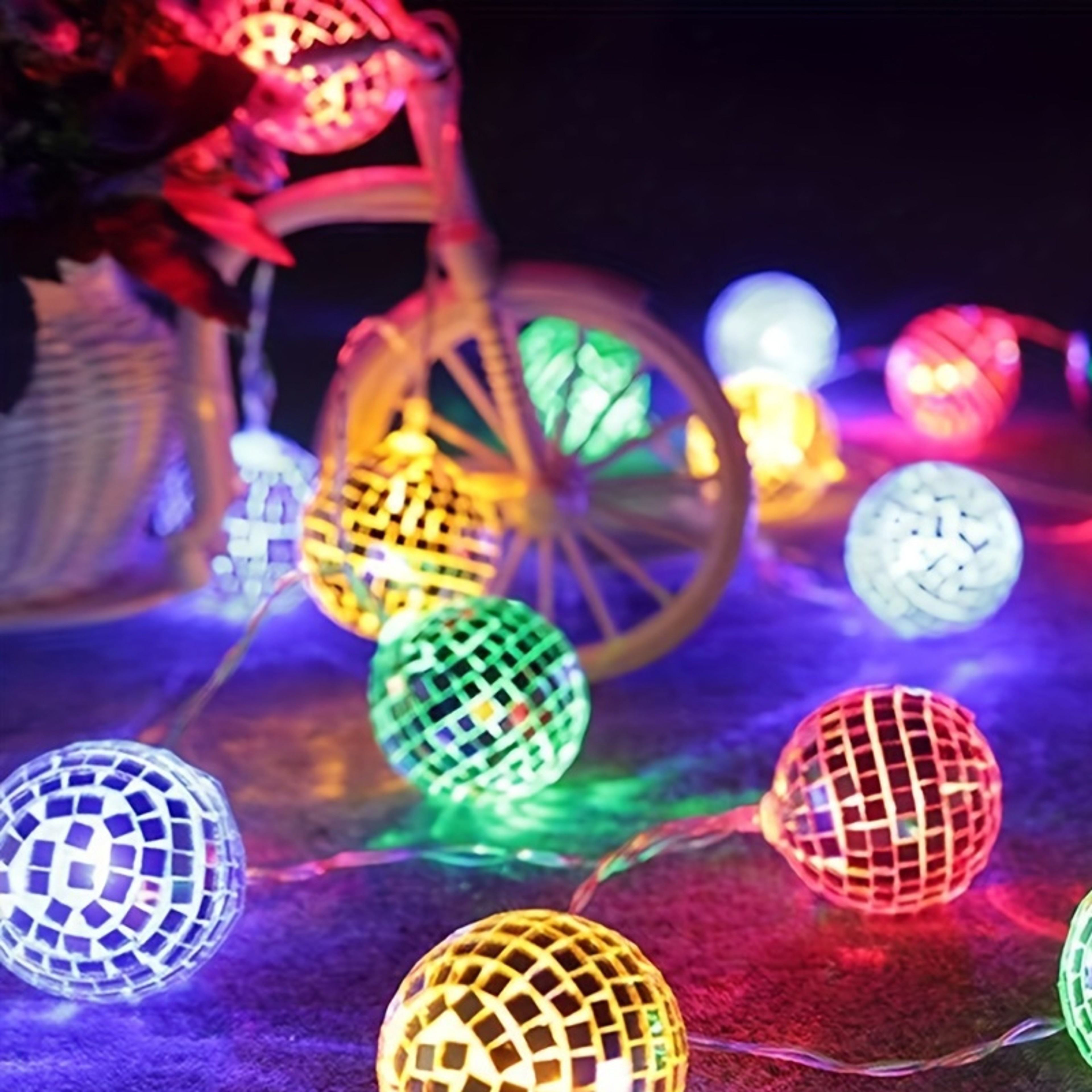 Battery Powered Mirror Ball String Light, Modern Retro Disco Bar, Party Decor, Christmas Ball Lights – view 3