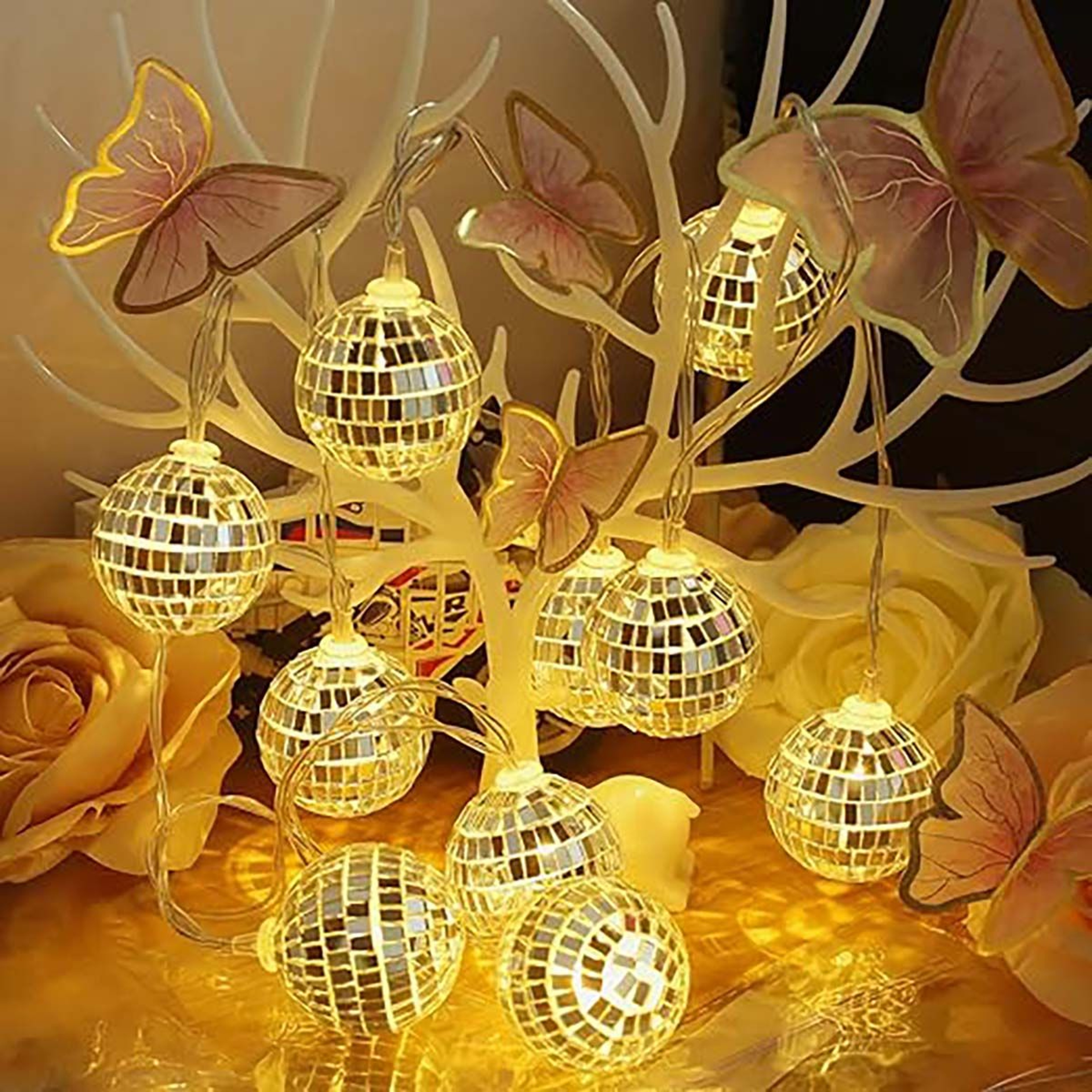 Battery Powered Mirror Ball String Light, Modern Retro Disco Bar, Party Decor, Christmas Ball Lights – view 6