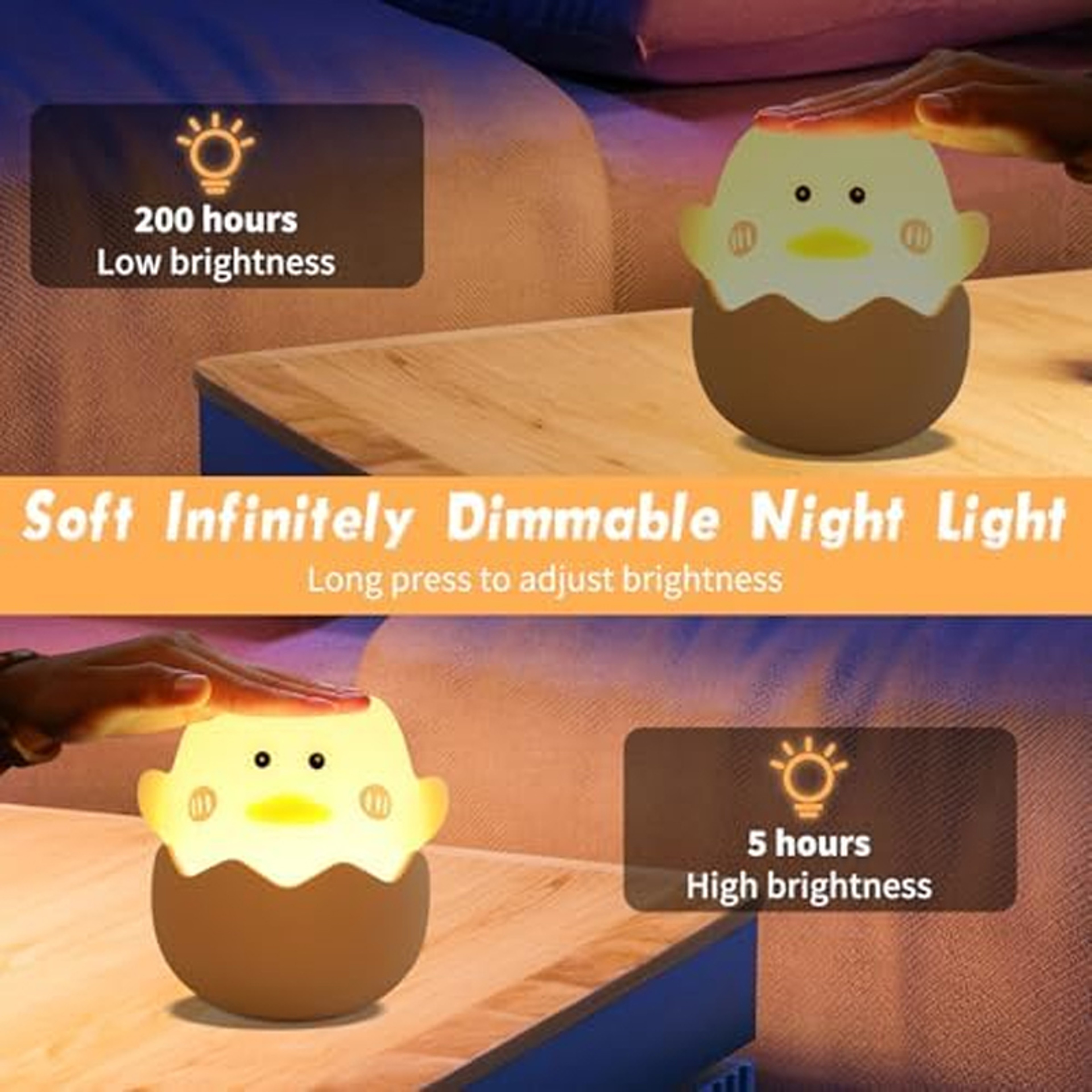 Cute Eggshell Duck Silicone Night Light Rechargeable USB Interface Kids Bedroom Bedside Light Perfe 2
