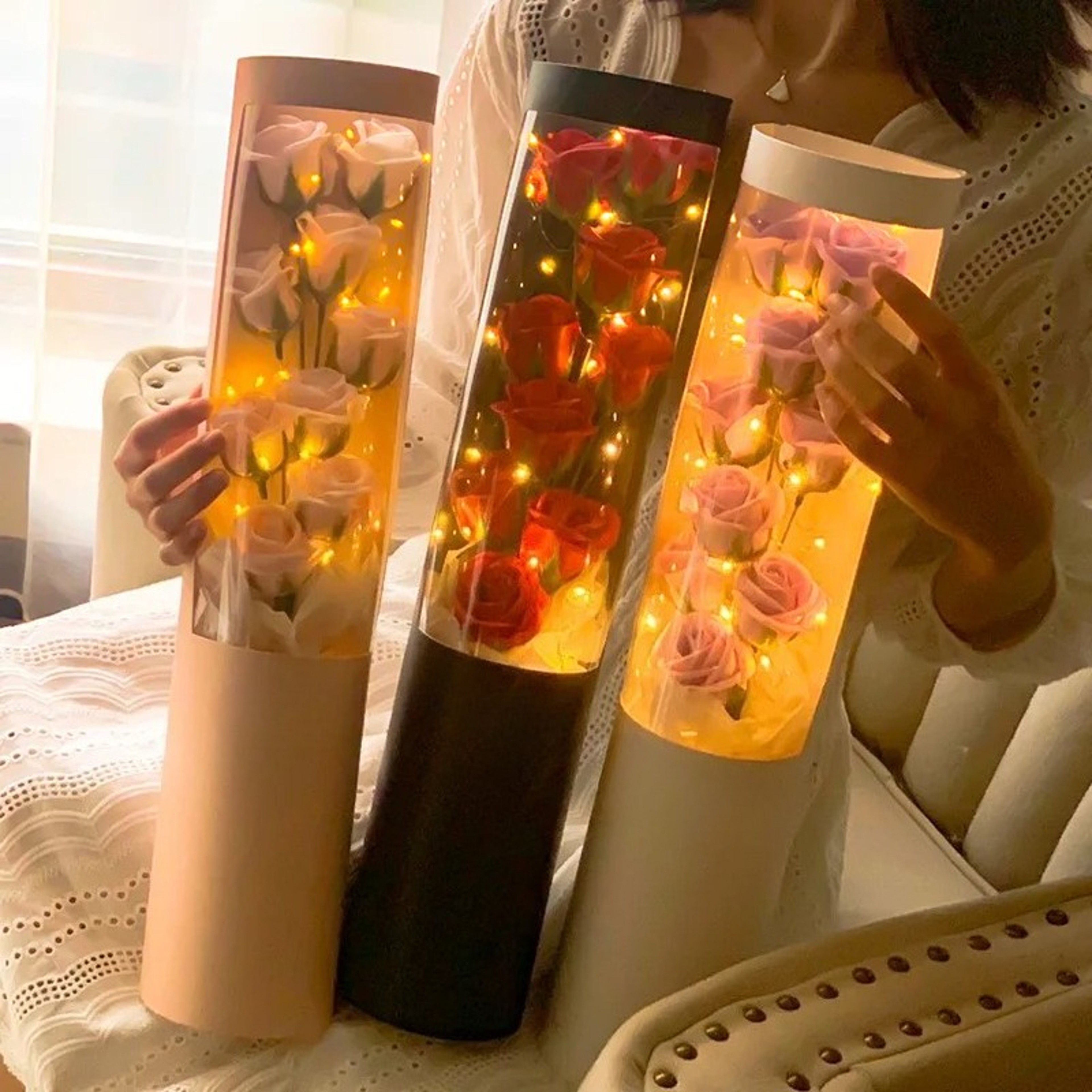 Valentines Day Romantic Soap Forever Rose Flower Light Gift Box Hug Bucket Eternal Rose For Gift An 0