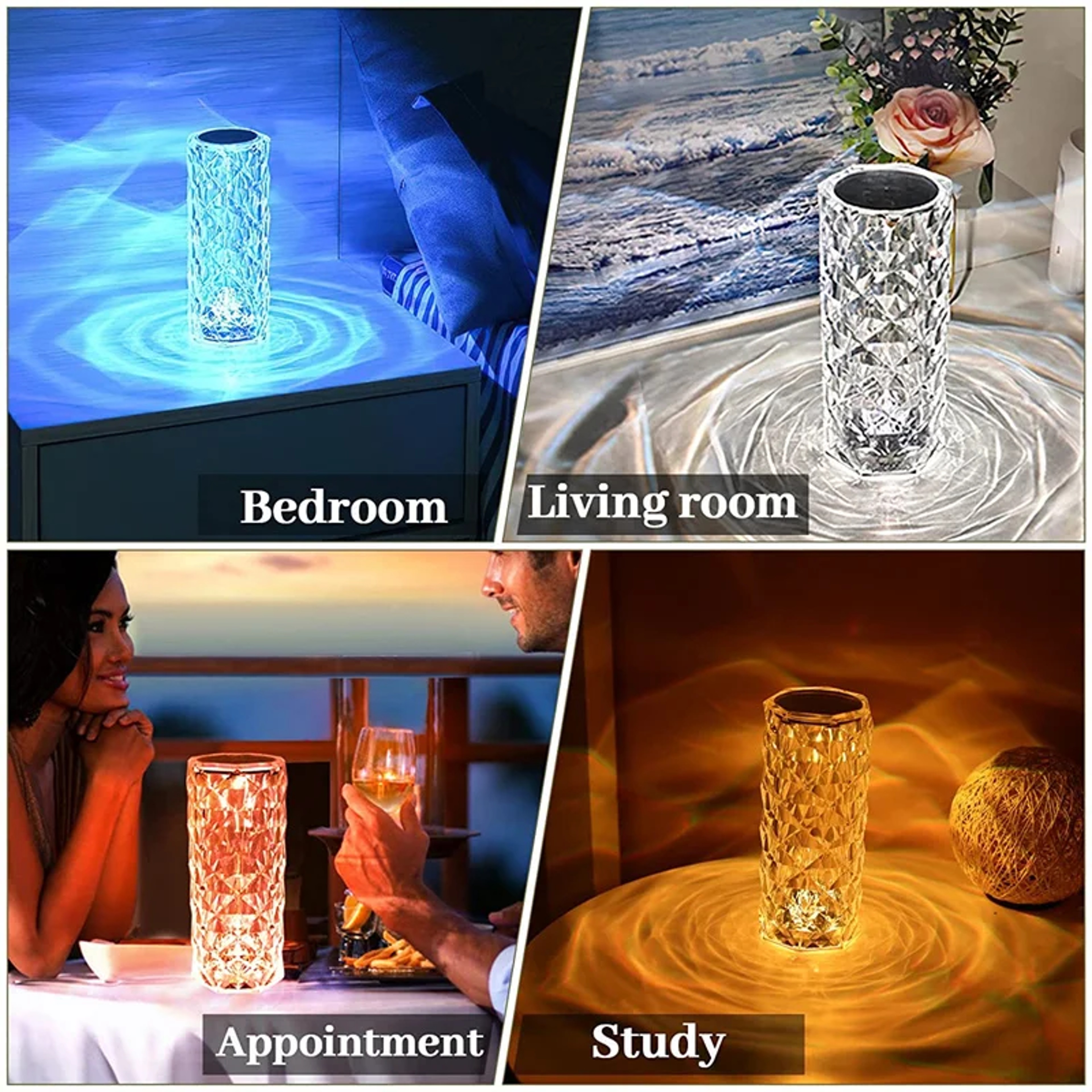Crystal Table Lamp for Bedroom, Touch Remote Dimmable USB LED Bedside Diamond Rose Lamp – view 6