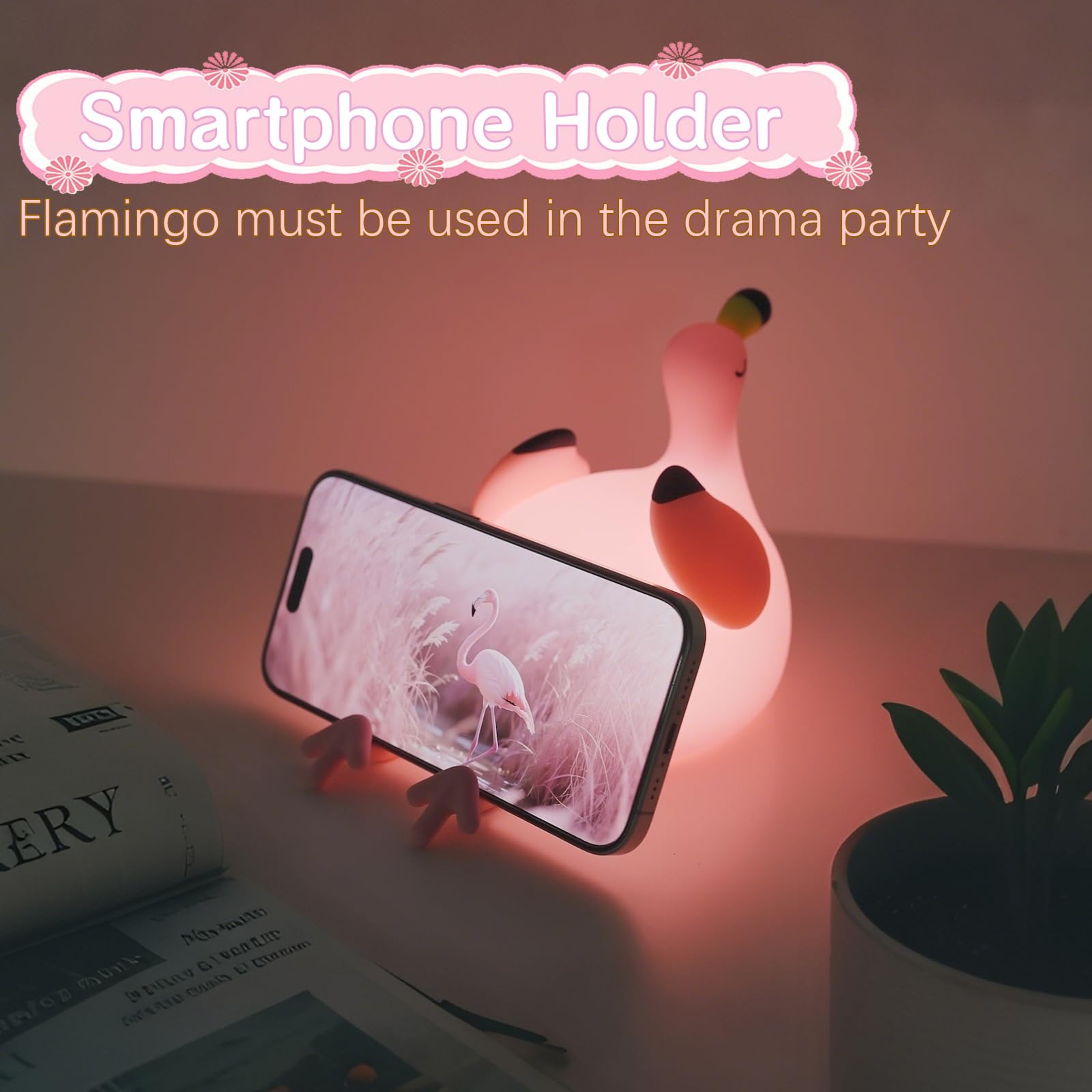 Pink Flamingo Night Light USB Rechargeable Dimmable Silicone Animal Night Lamp For Kids Room Bedroo 2