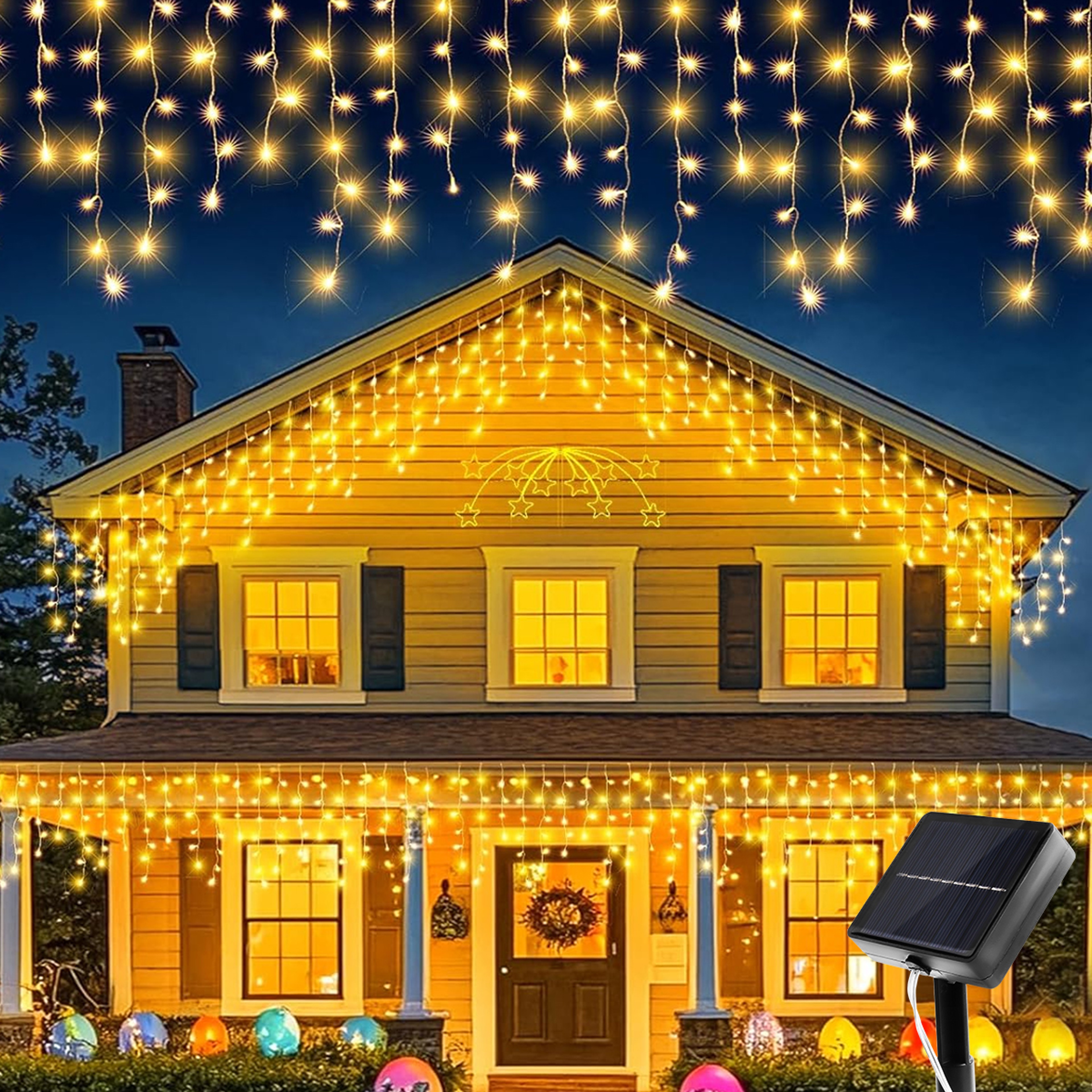 LED Waterproof Curtain String Lights Solar Powered Christmas Icicle Lights For Outdoor Garden Holid 4