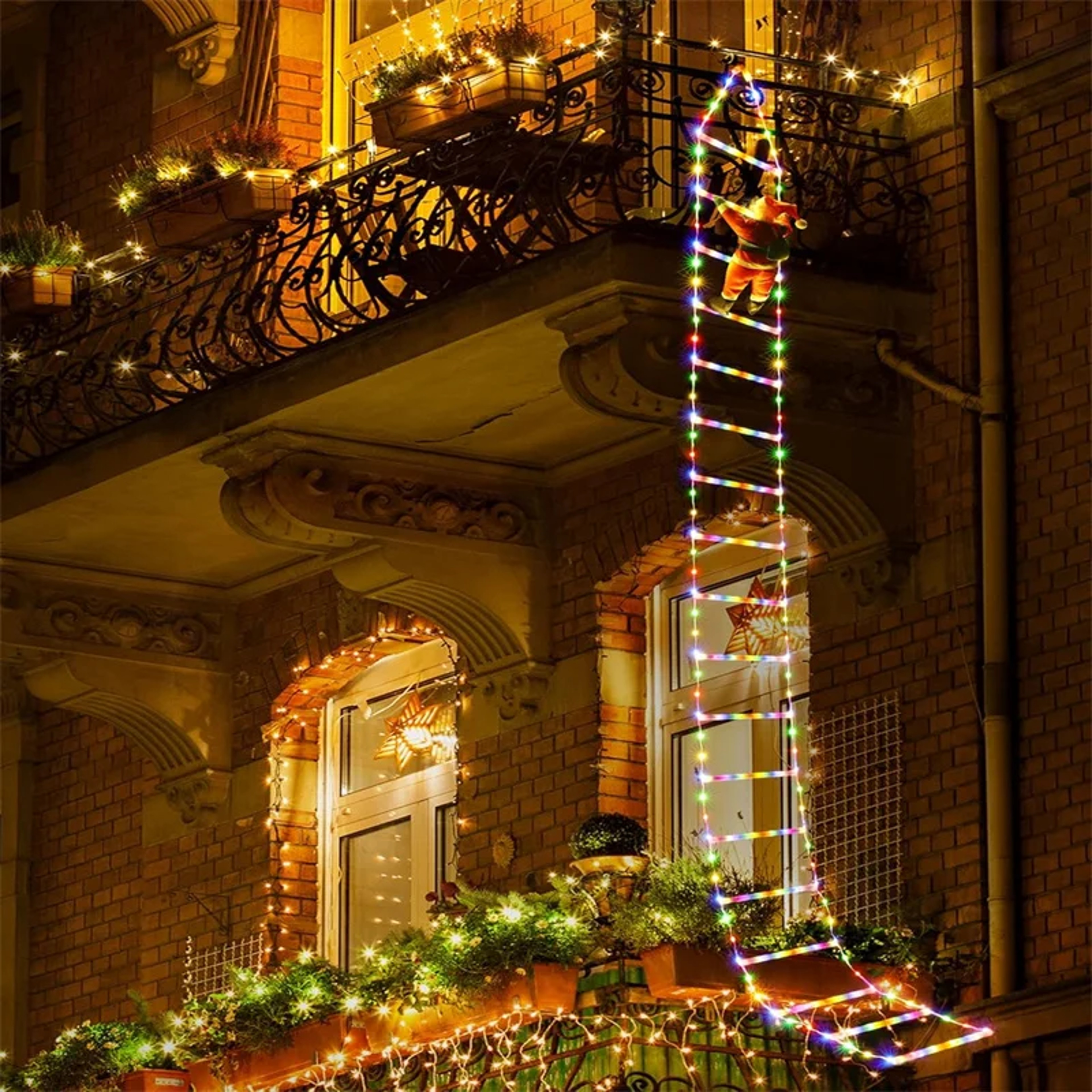 Santa Claus Ladder Lights Christmas Tree Lights Decor Indoor Outdoor LED String For Window Garden H 0