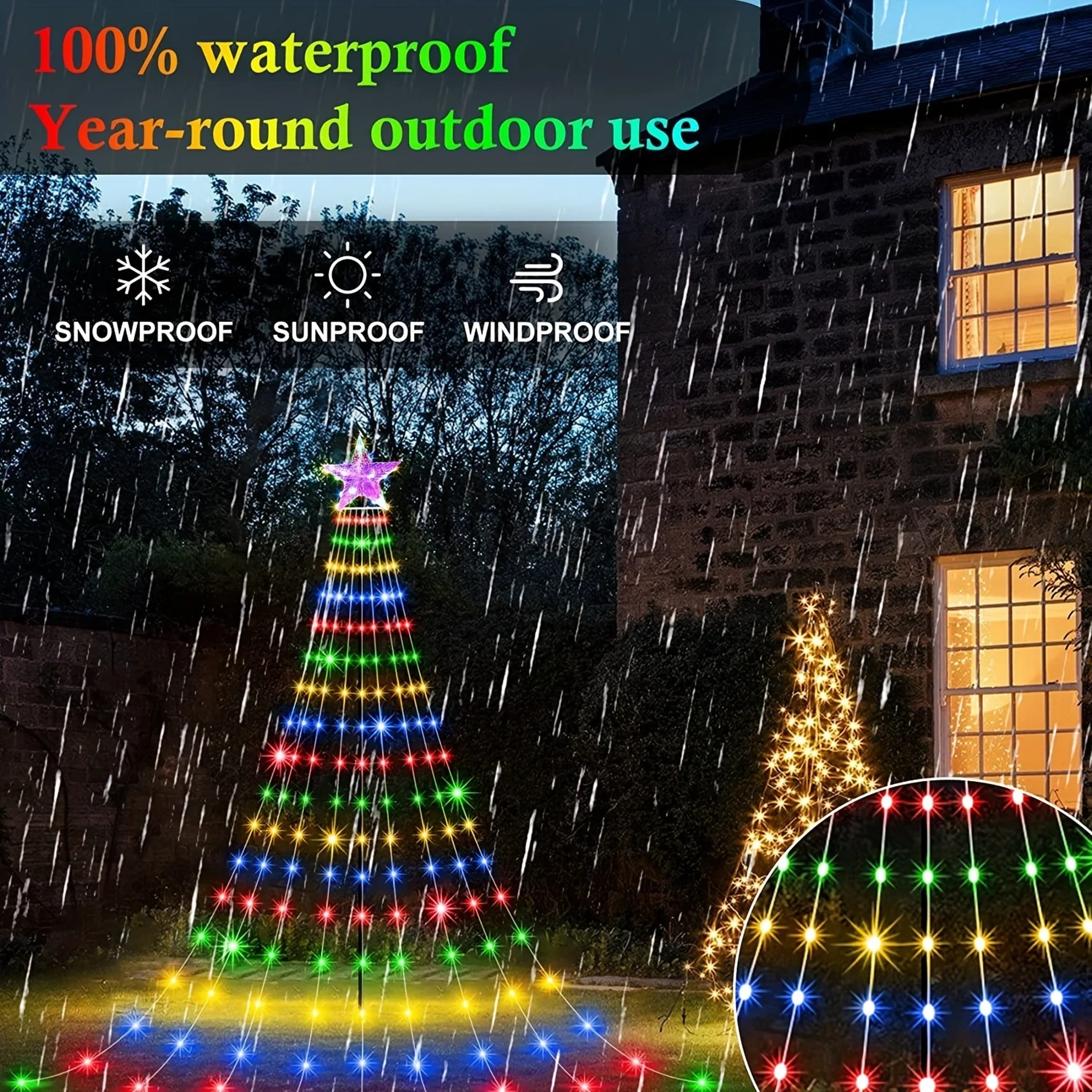 Warm Solar Powered Christmas Tree Fairy Lights with A Star, Colorful Night Party Atmosphere Decor for Christmas Tree Top – view 3