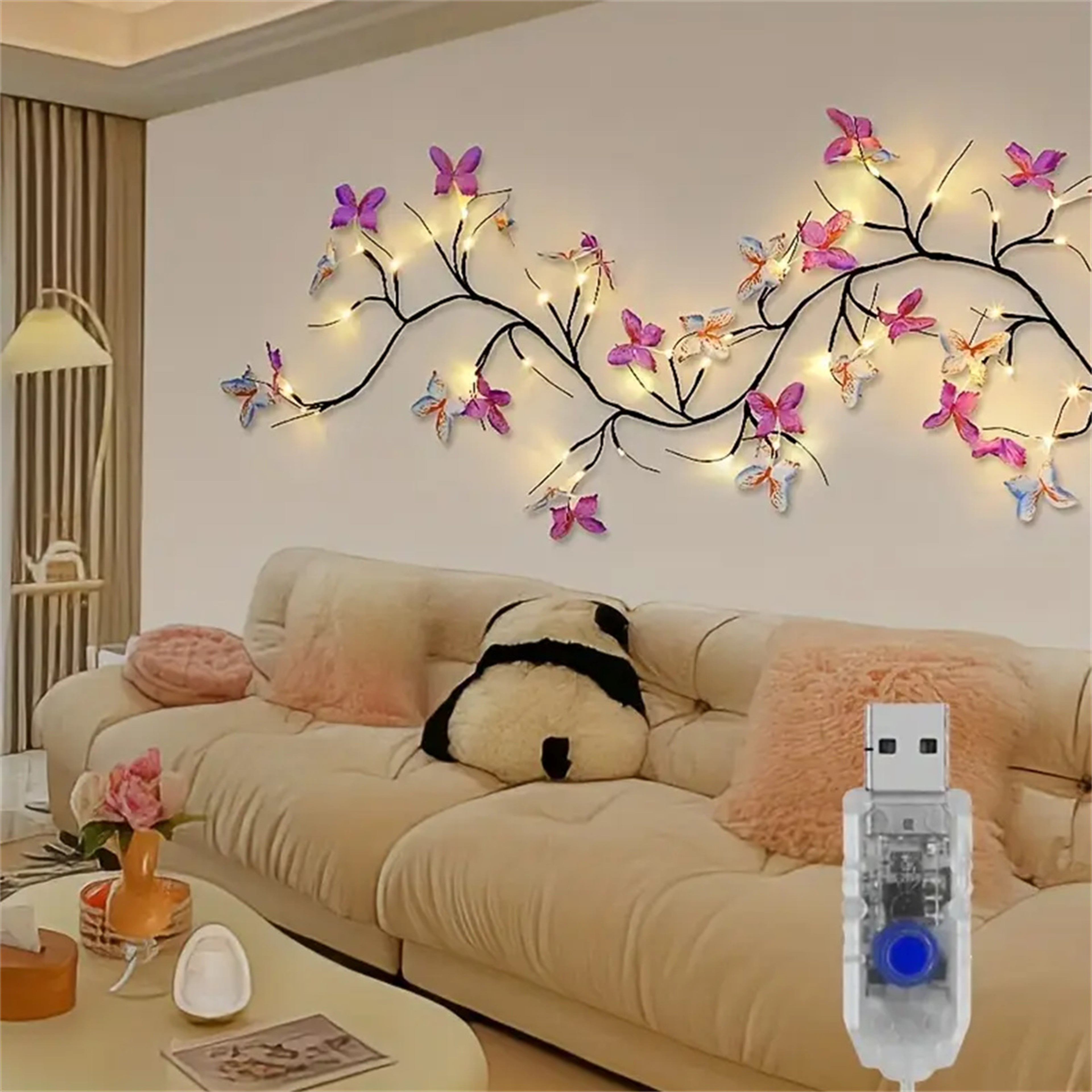 Romantic Butterfly String Light USB Plug Indoor Wall Living Room Bedroom Decor For Valentines Day 0