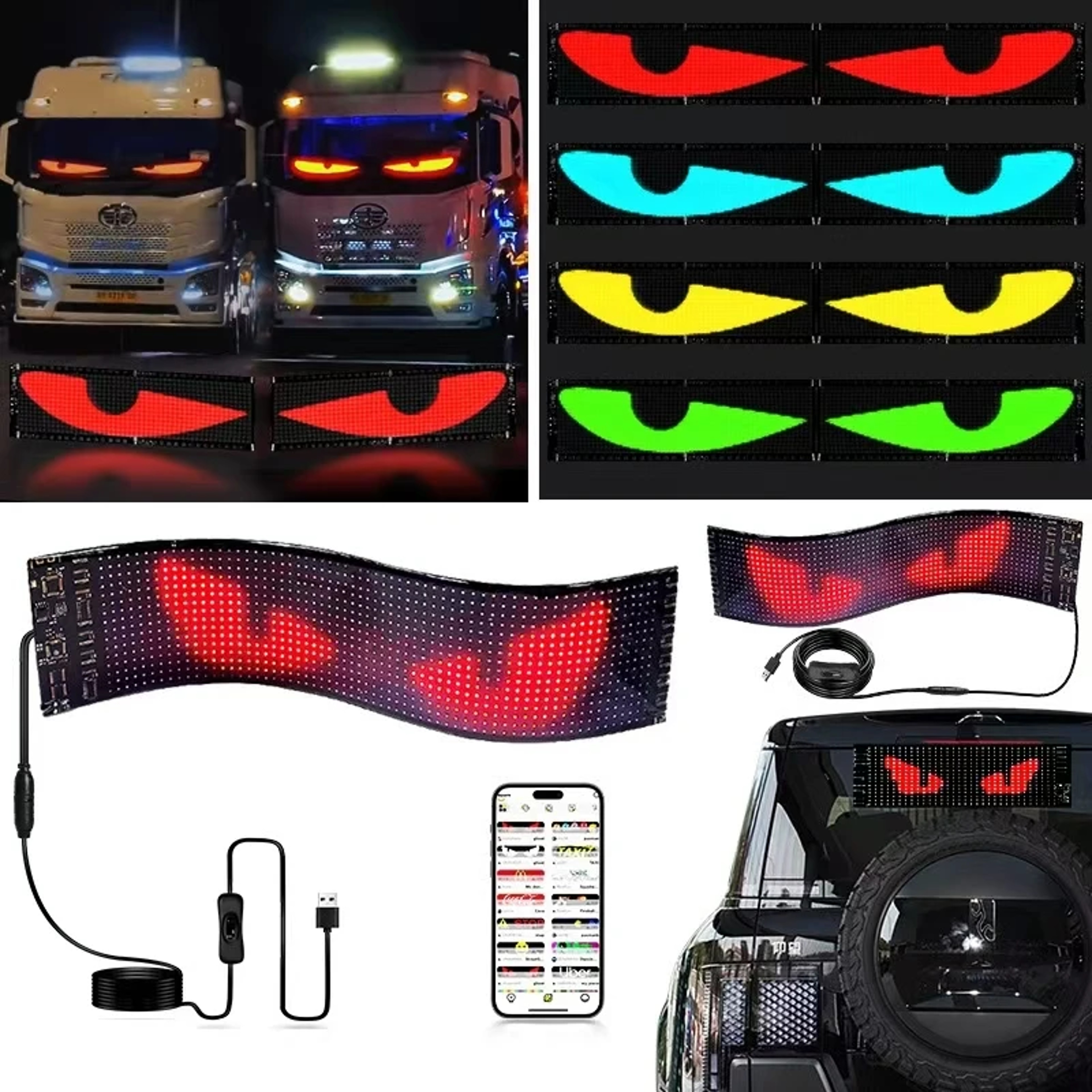 CarTruck RGB Bluetooth Panel Lamp LED Matrix Pixel Lights Programmable Bluetooth App Control Flexib 0