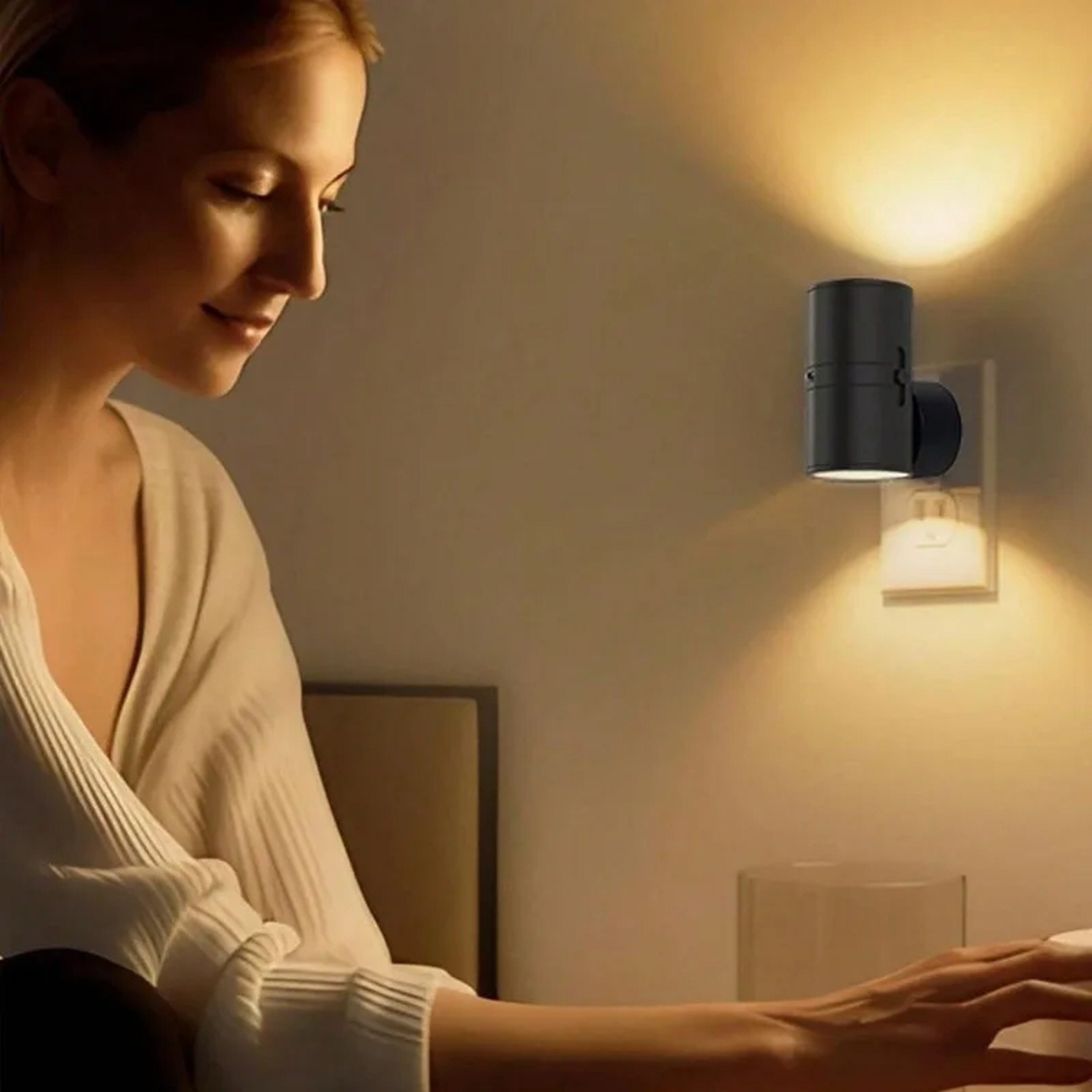Plug Powered Cylindrical LED Night Light, Modern Wall Lamp with Adjustable Brightness, Sensor Dimmable Night Light – view 4