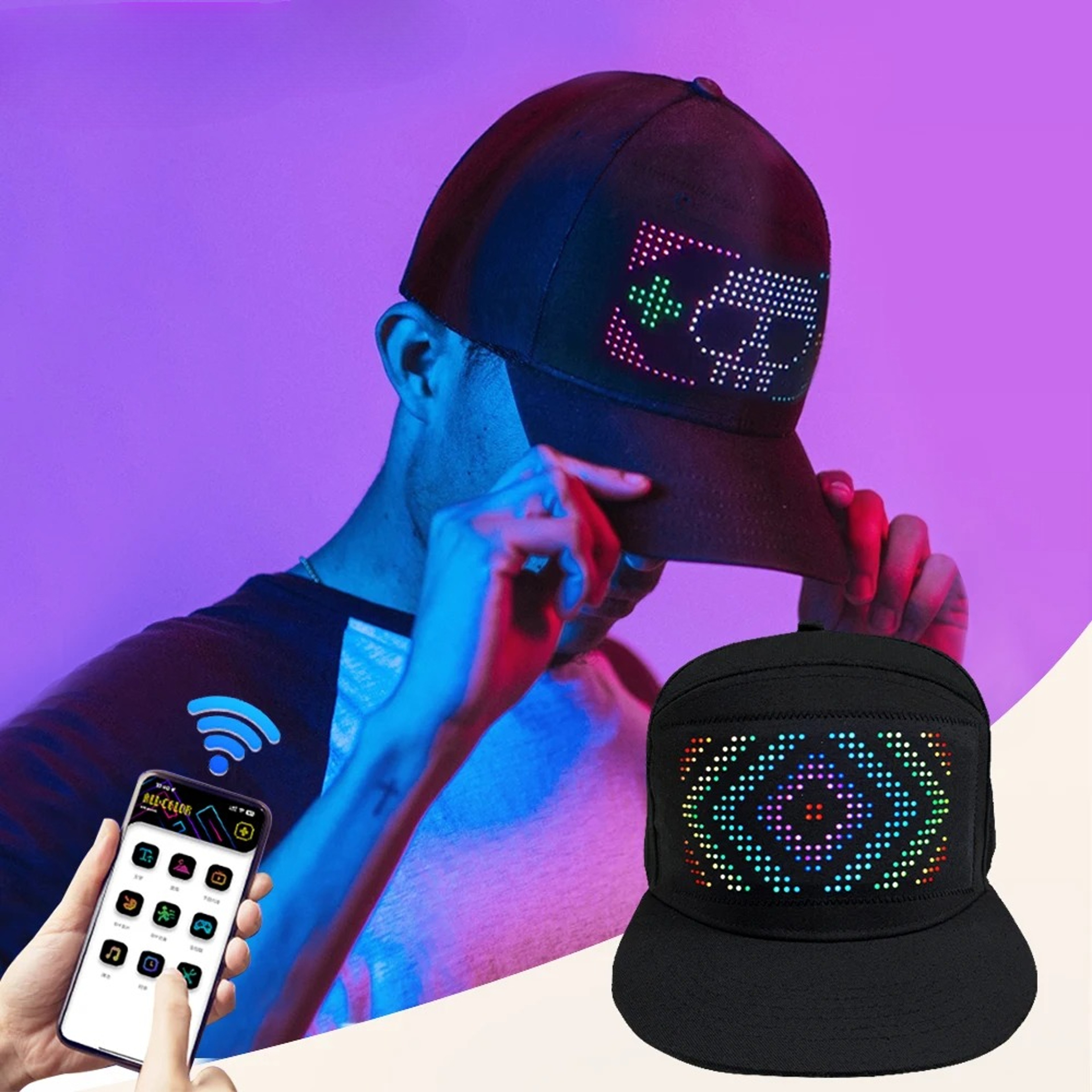 DIY LED Light Display Screen Smart Matrix Hat Bluetooth Baseball Hat APP Controlled Display Caps Co 0