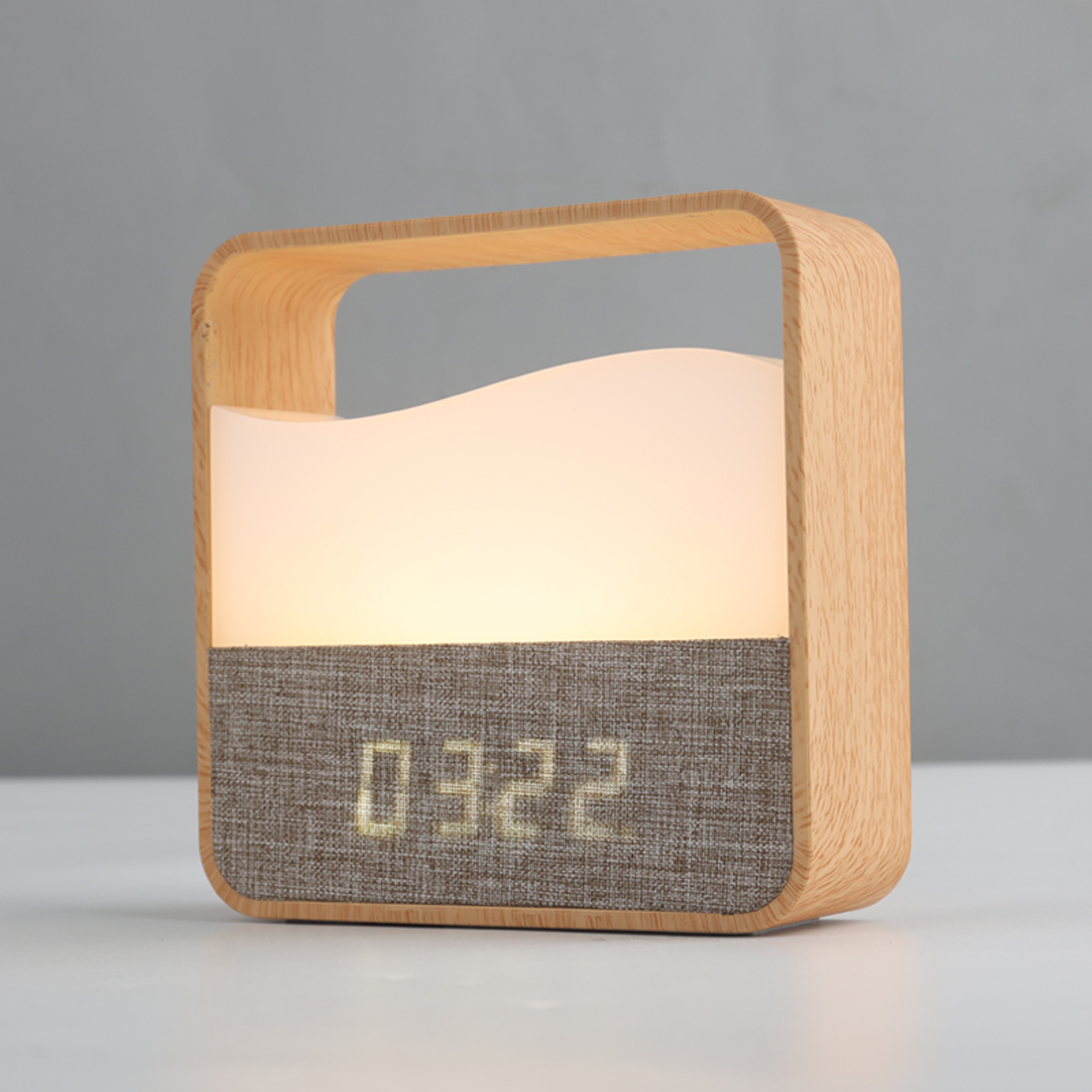 Creative Small Alarm Clock Night Light Wood Grain Bedside Clock Rechargeable Portable Night Light F 0