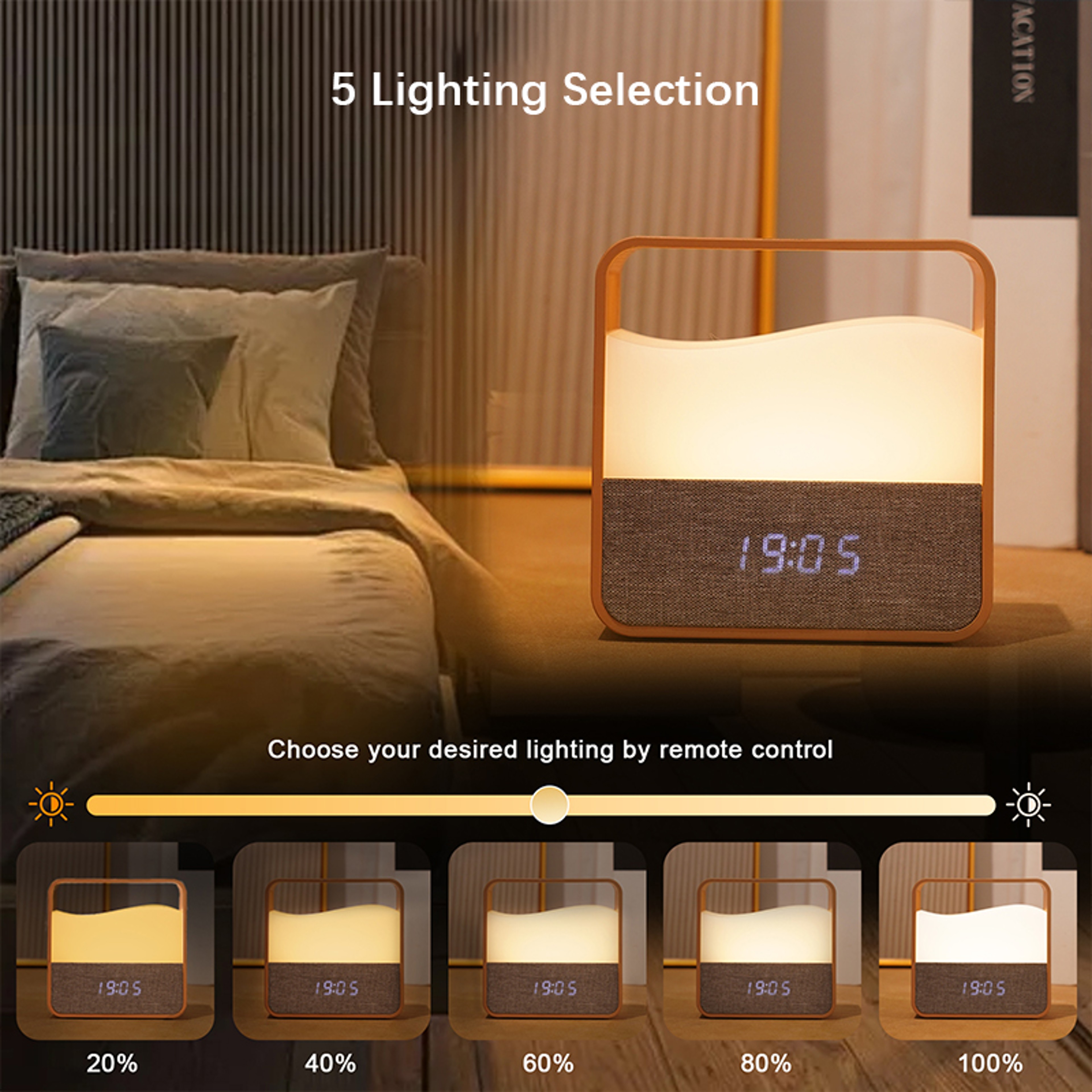 Creative Small Alarm Clock Night Light Wood Grain Bedside Clock Rechargeable Portable Night Light F 3