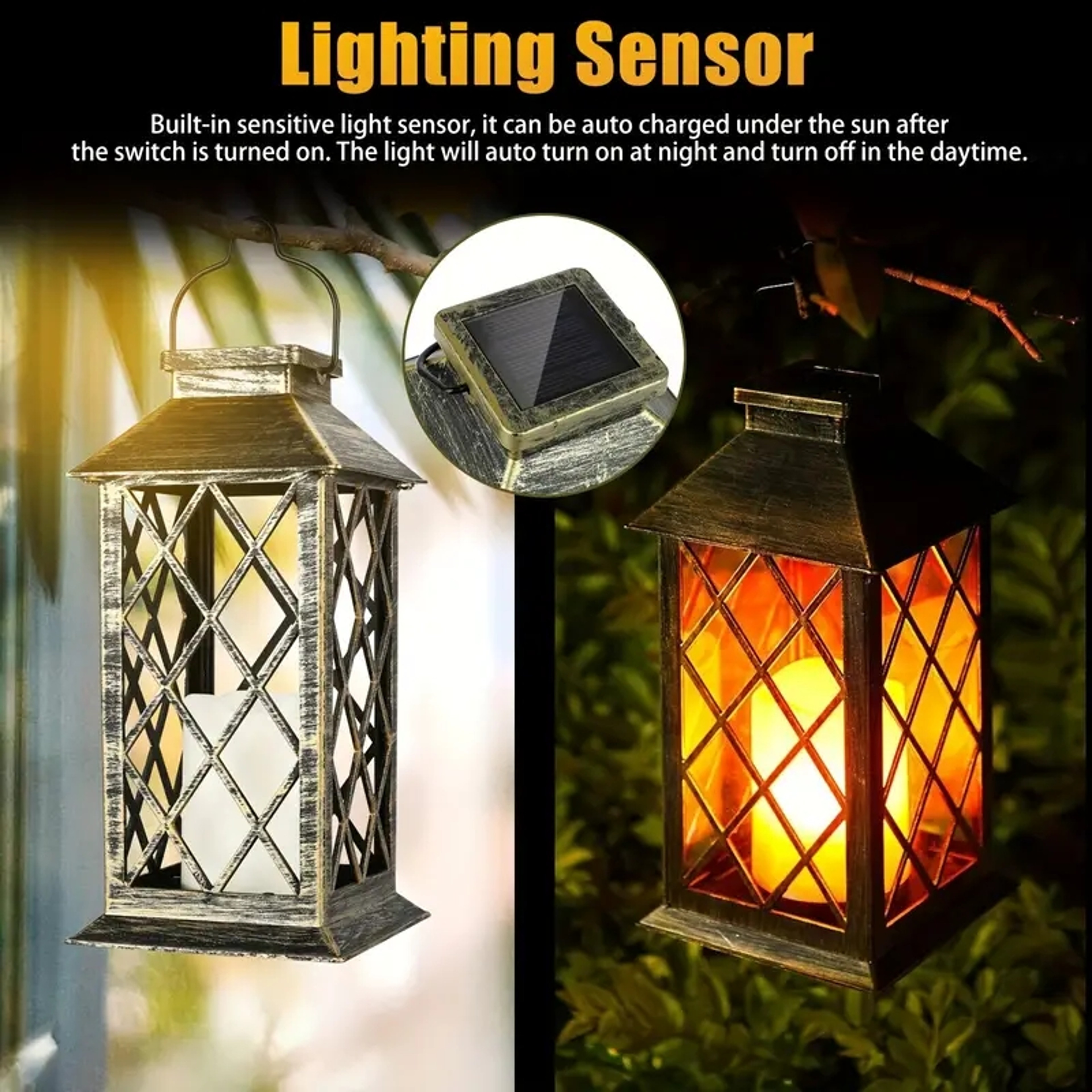 Solar Powered Outdoor Waterproof Courtyard Lights Hollowed Out Candle Holders Retro Pendant Lights  3