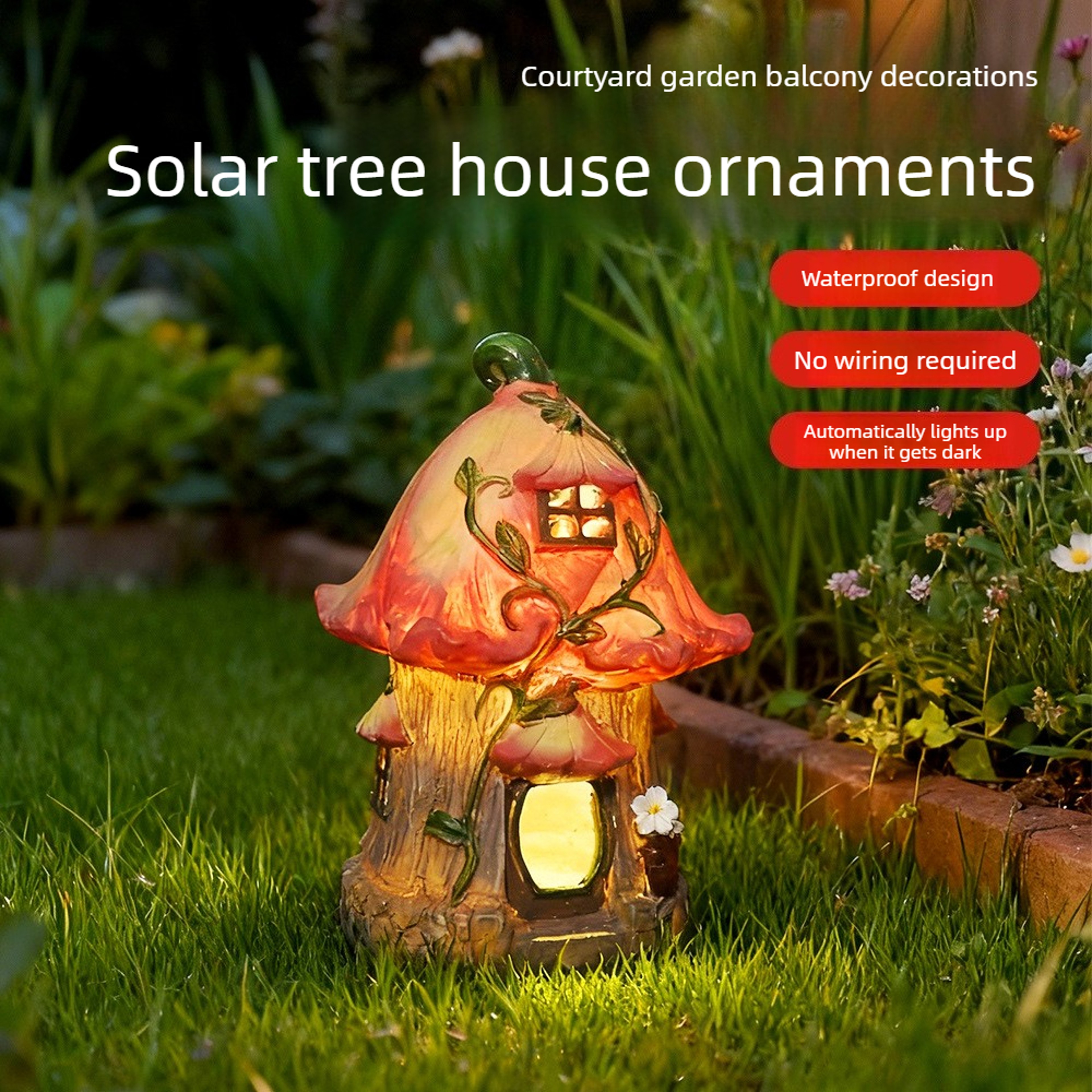 Solar Powered Garden Figurines Light Creative Mushroom House  Flower House Ornaments For Yard Lands 2