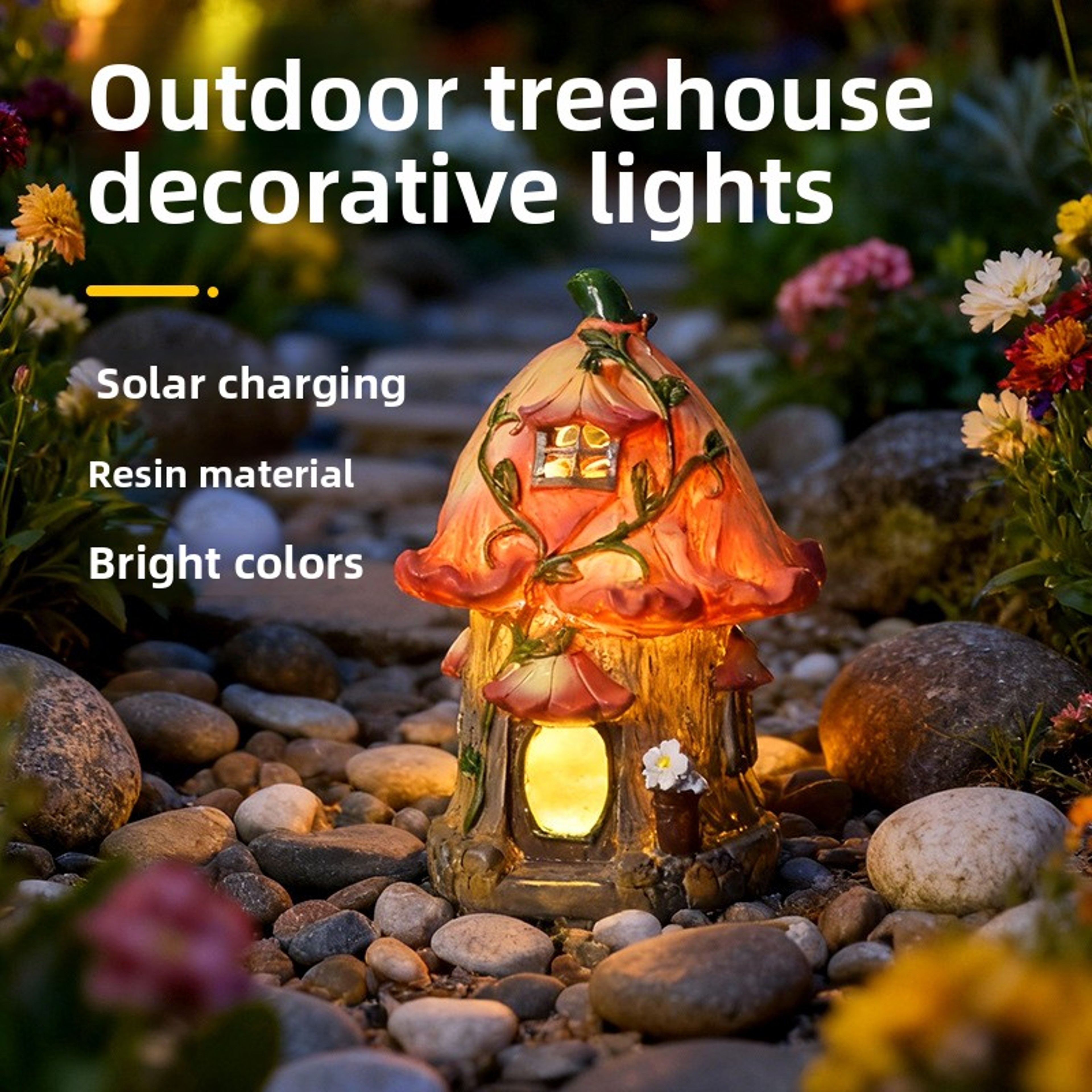 Solar Powered Garden Figurines Light Creative Mushroom House  Flower House Ornaments For Yard Lands 5