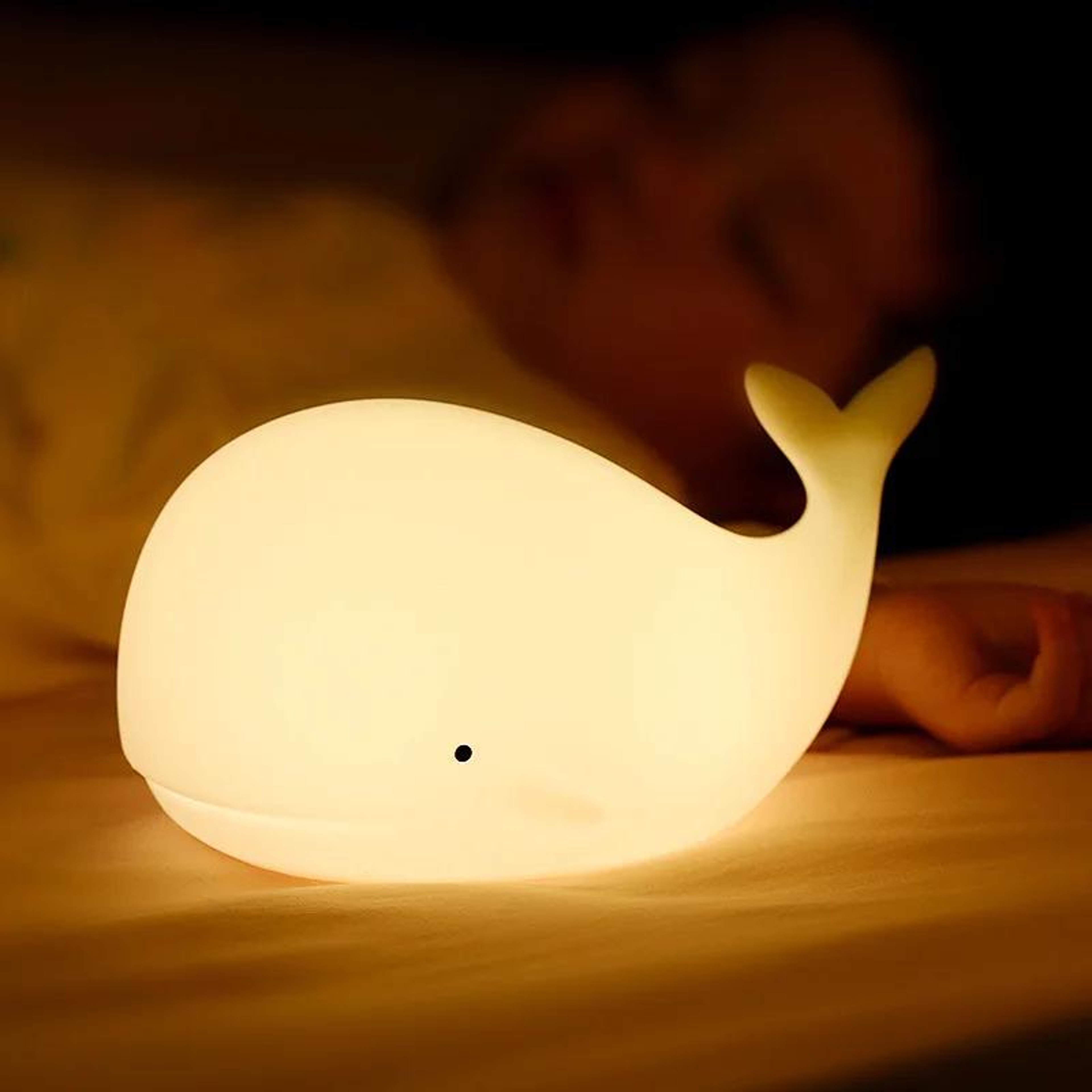 Cartoon Whale Night Light, Soft Silicone USB Rechargeable, Kids Bedroom Sleep Lamp, Night Lighting Decor for Children – view 1