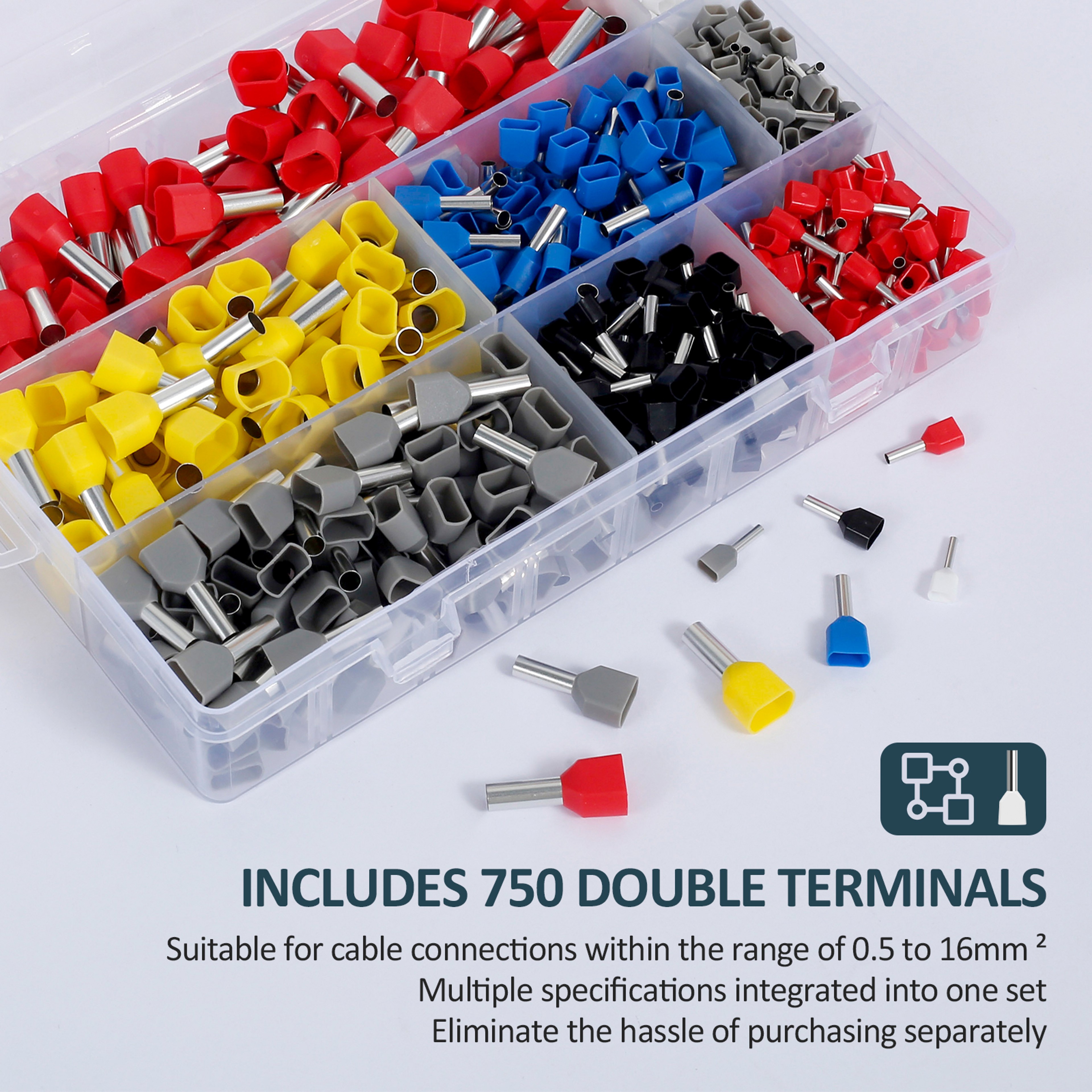 Double Wire End Ferrules Kit Multi Purpose Reliable Twin Wire End Ferrules With Box Easy To Utilize 5