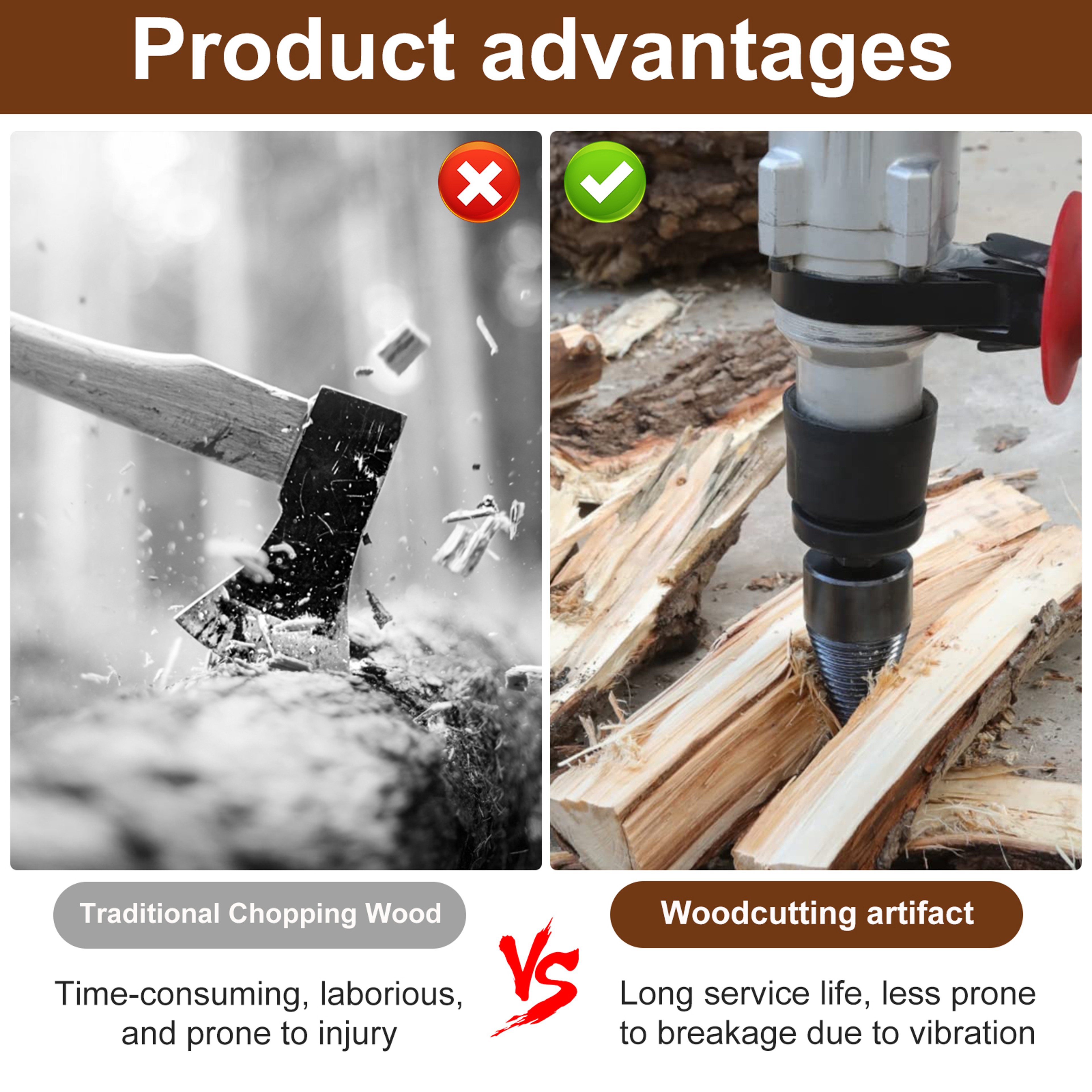 Firewood Log Splitter Sturdy HighCarbon Steel Wood Log Splitter Screw Cones Drill Bit HexRoundSquar 4