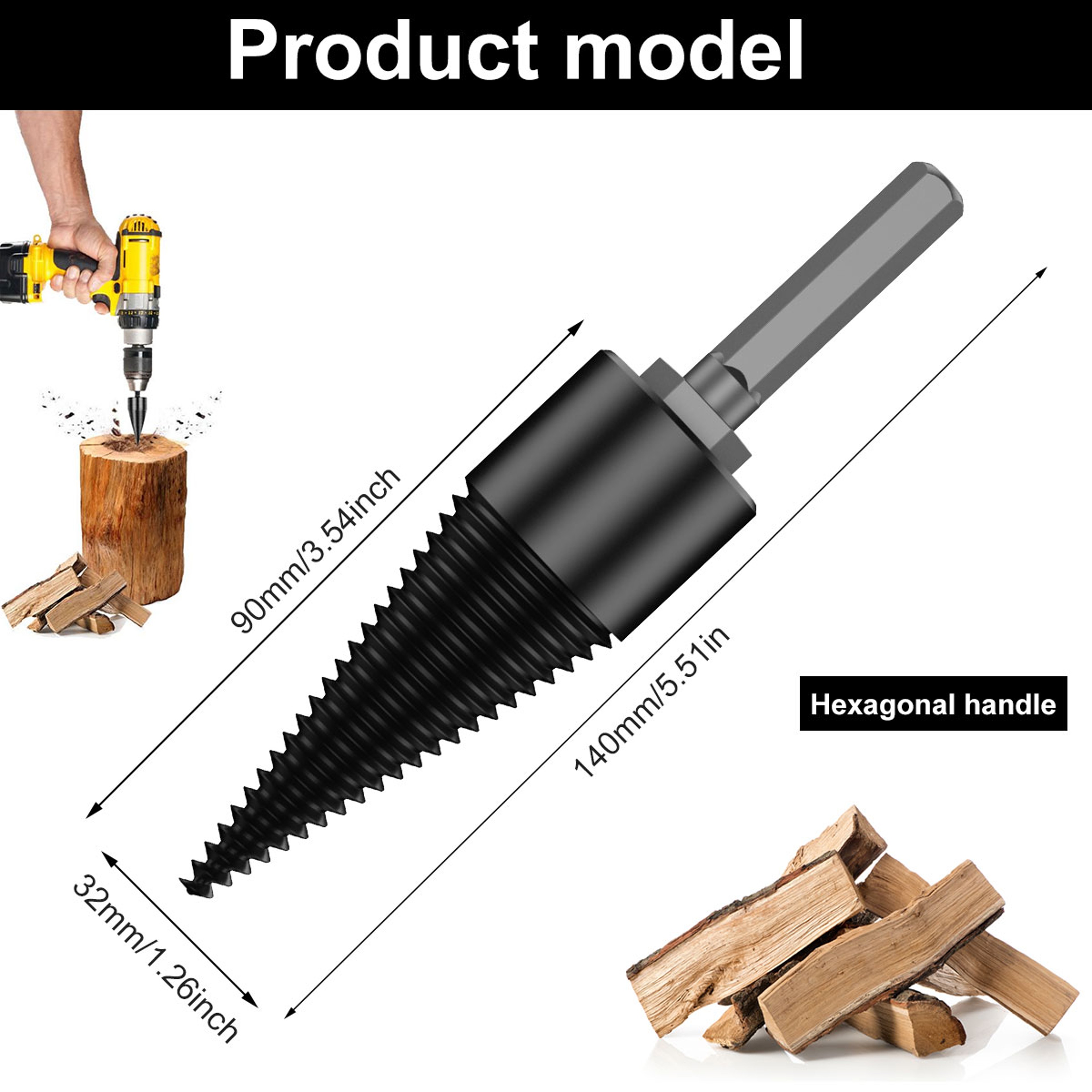 Firewood Log Splitter Sturdy HighCarbon Steel Wood Log Splitter Screw Cones Drill Bit HexRoundSquar 5