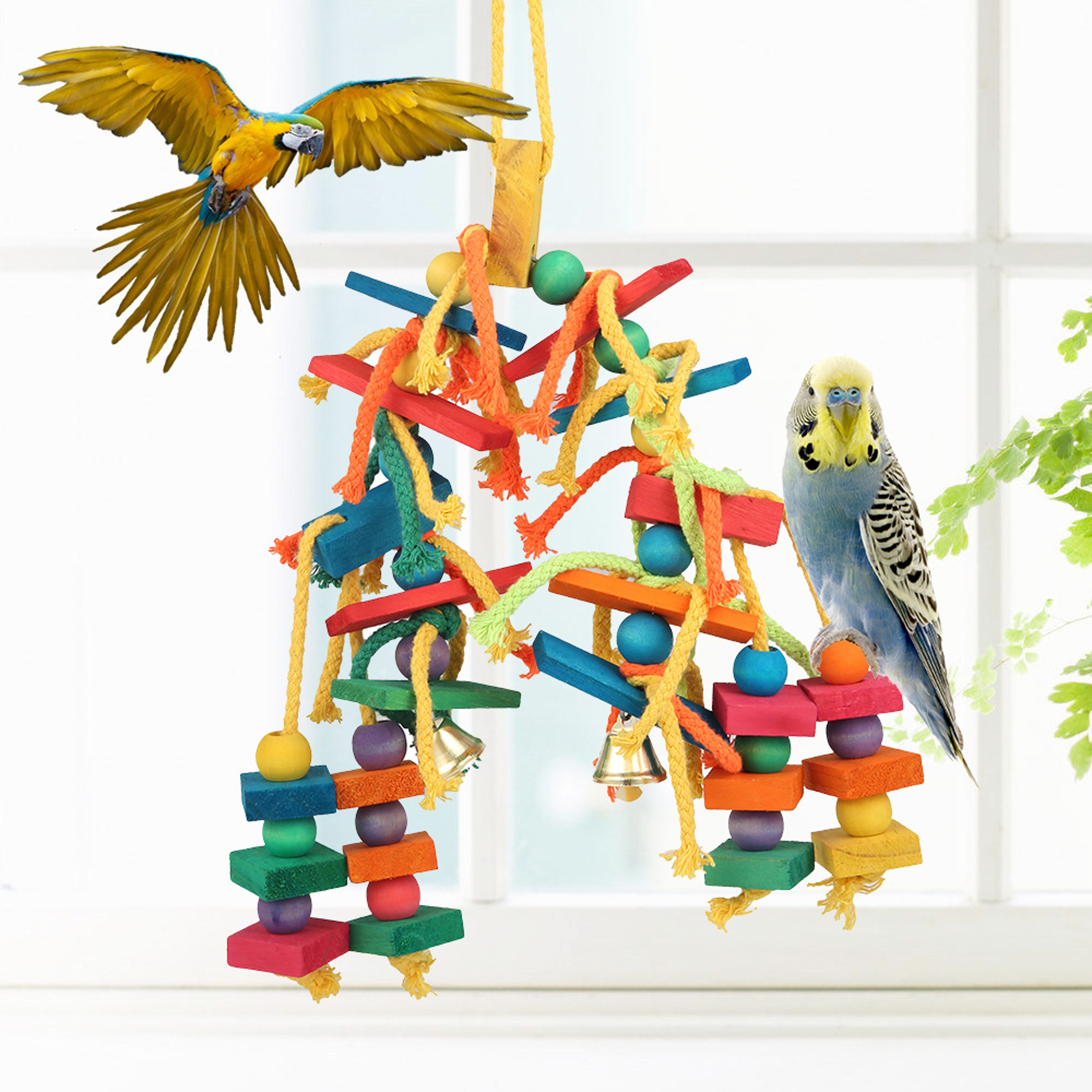 Wood Parrot Bird Toys Love Bird Cage Funny Training Toy Cotton Rope Parrot Toy Bite Resistant Bird  2