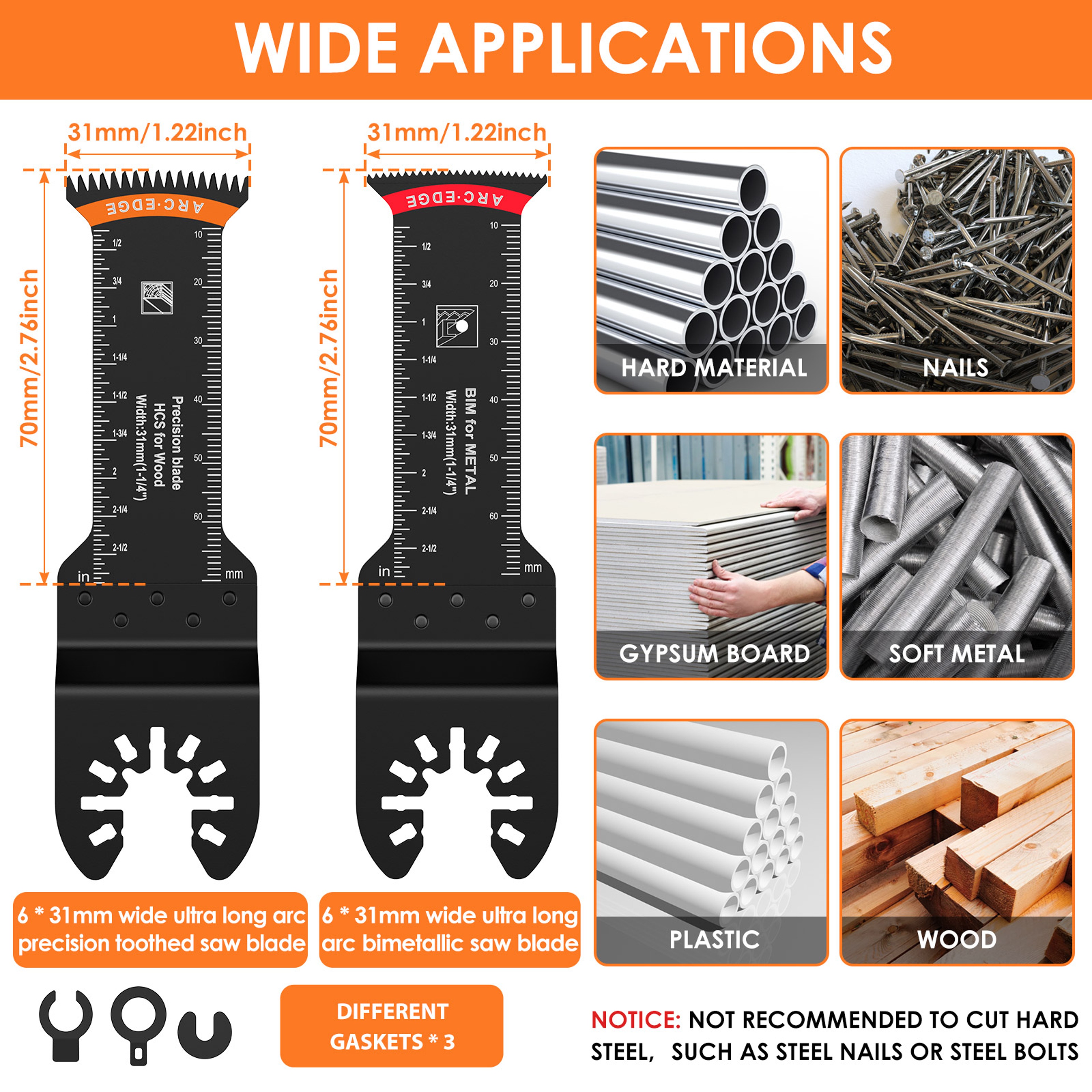 Oscillating Saw Blade Set, MultiTool Oscillating Blade, Universal Precision Tooth Blade for Wood, Plastic, Metal Cutting – view 6
