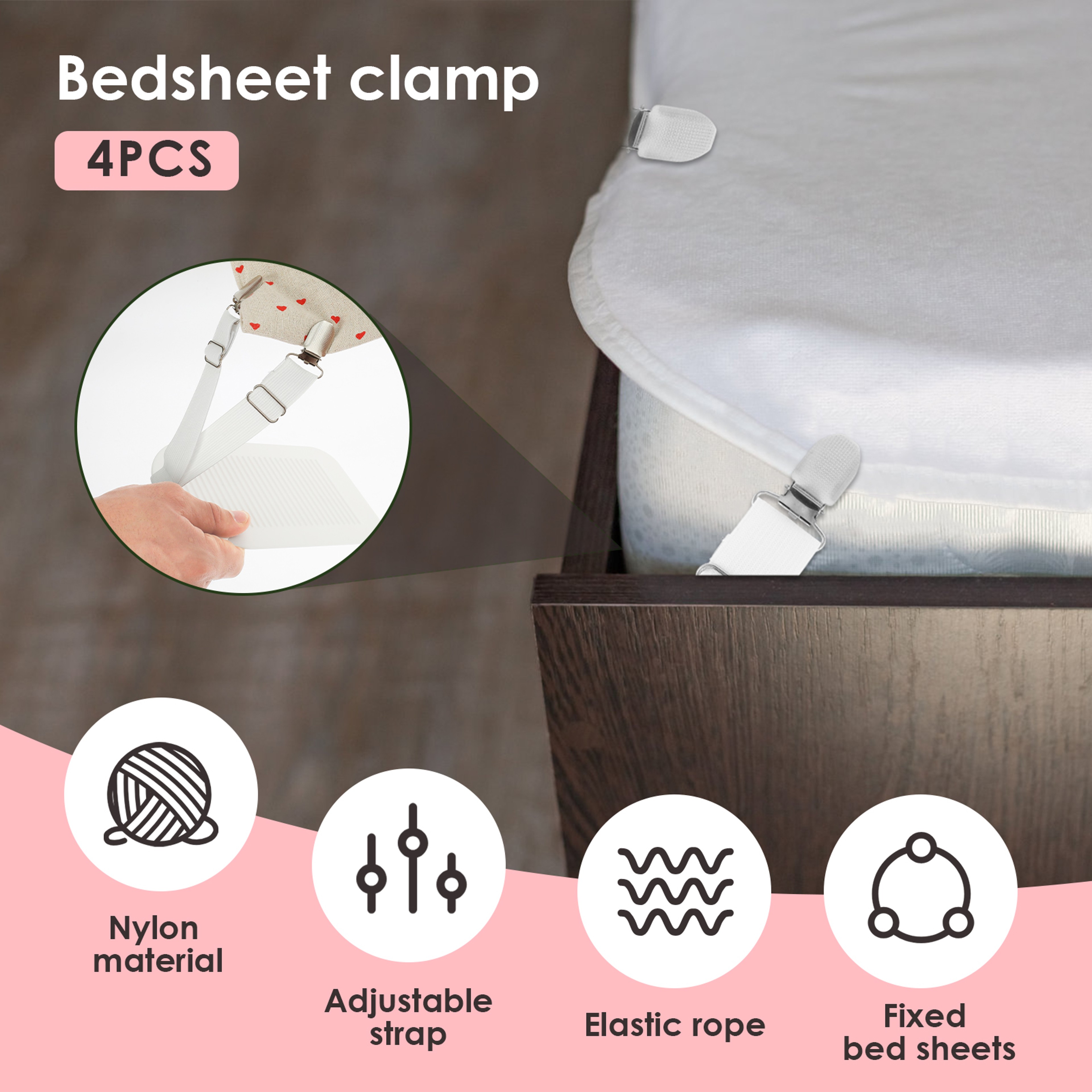 Bed Sheet Straps, Adjustable Elastic Length Holders, Mattress Clip Fasteners for Bedding, Cover Blankets Grippers Fixing – view 3