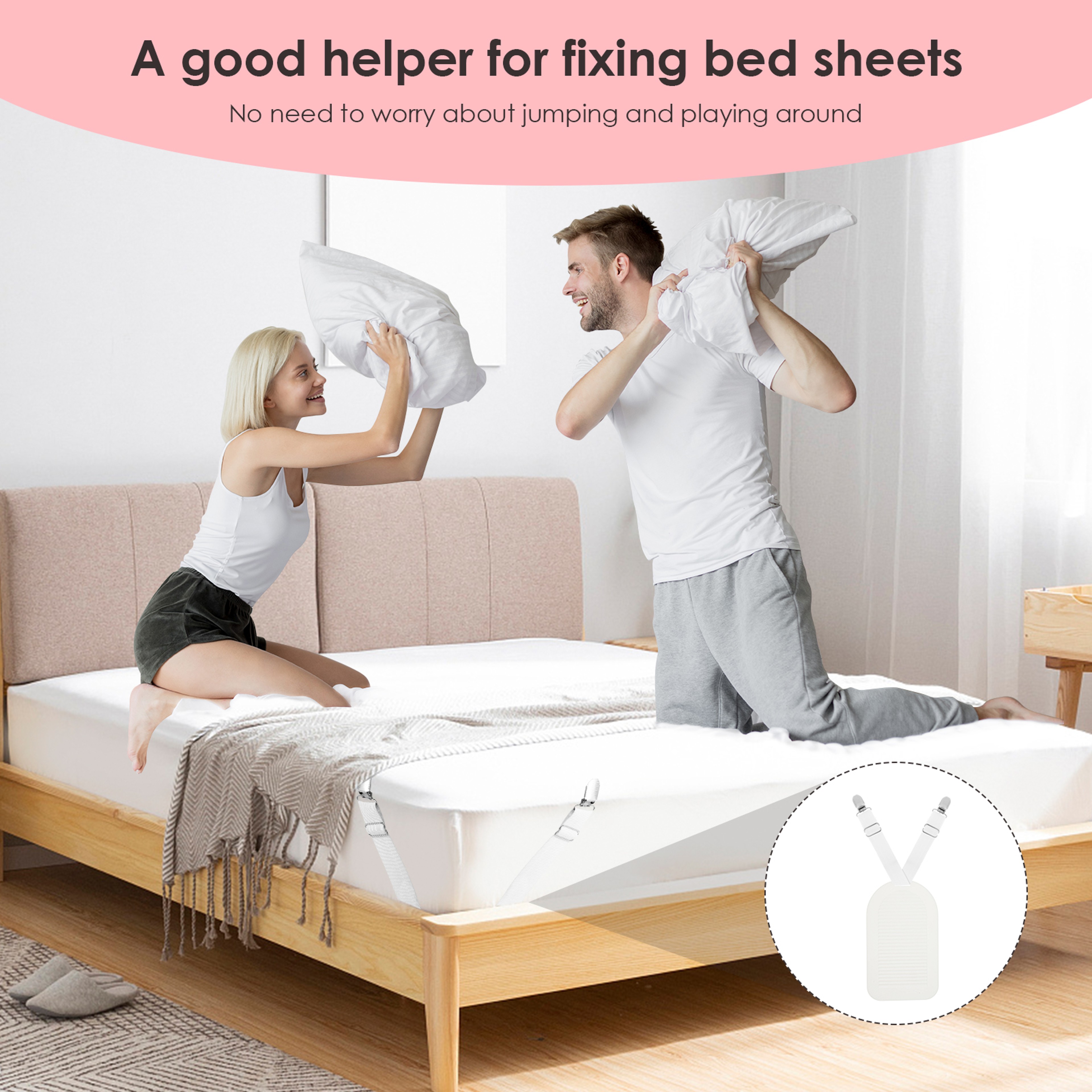 Bed Sheet Straps, Adjustable Elastic Length Holders, Mattress Clip Fasteners for Bedding, Cover Blankets Grippers Fixing – view 4