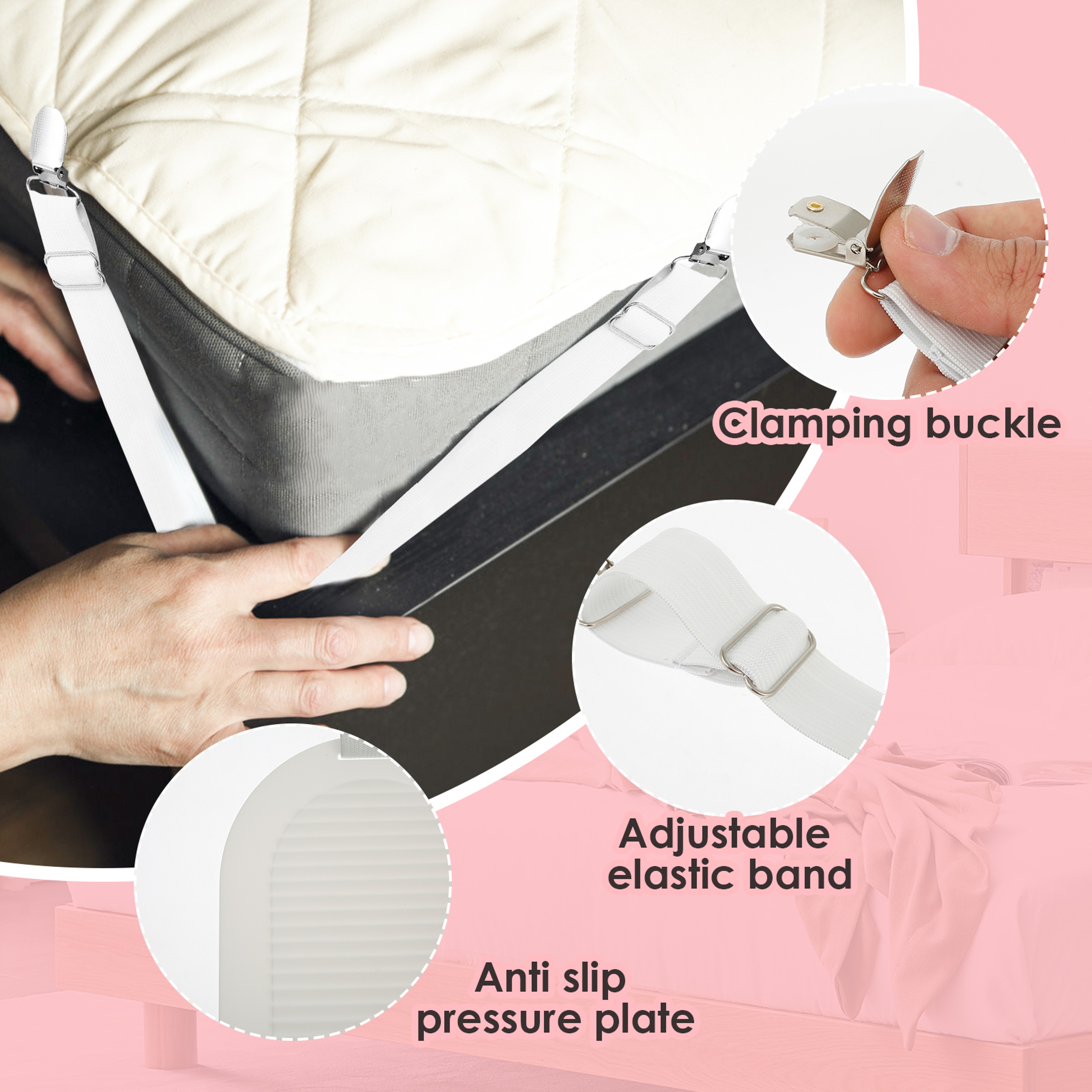 Bed Sheet Straps, Adjustable Elastic Length Holders, Mattress Clip Fasteners for Bedding, Cover Blankets Grippers Fixing – view 5