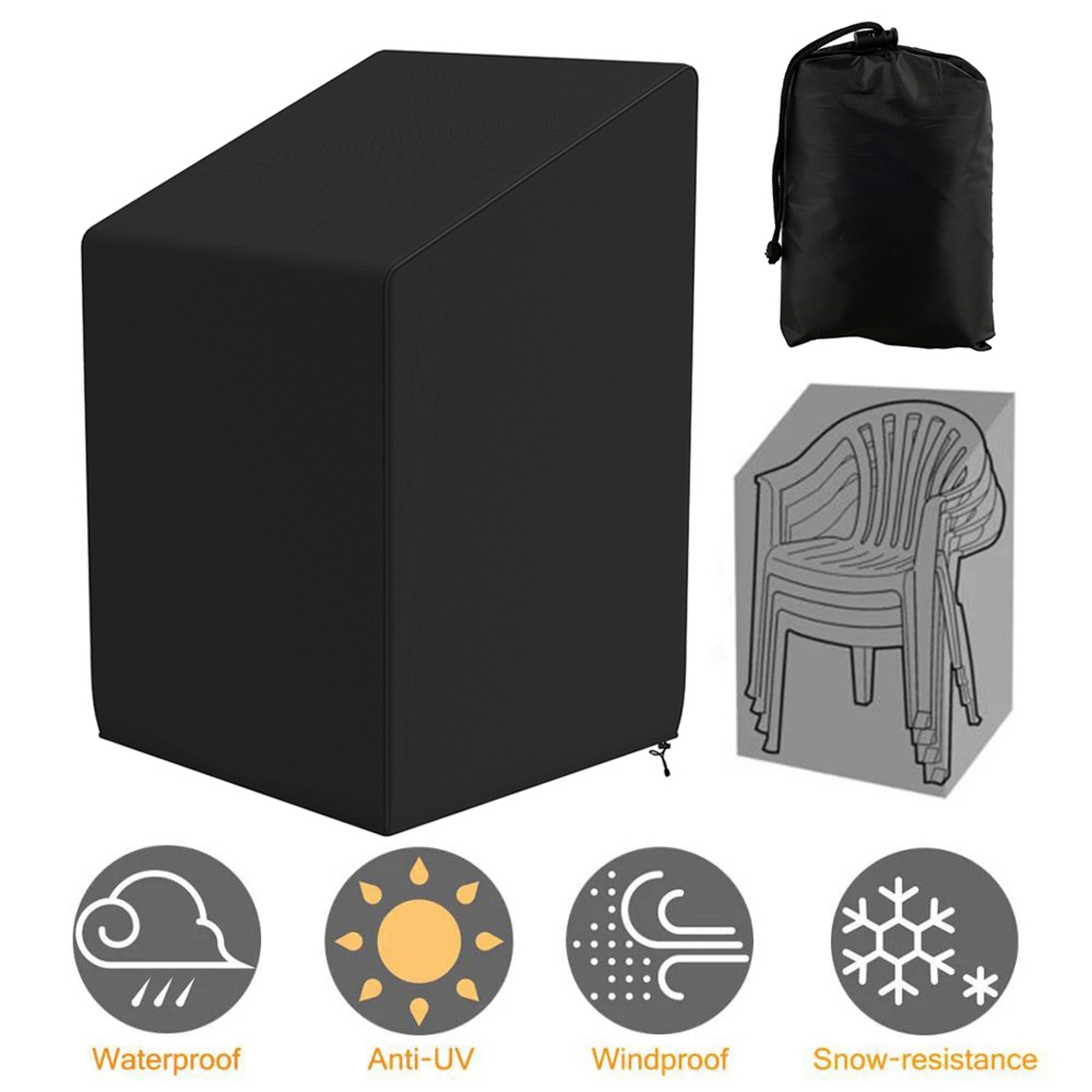 Stacked Patio Chair Dust Cover, Outdoor Garden Furniture Protector, Waterproof Dustproof Rain Cover, Chair Organizer – view 3