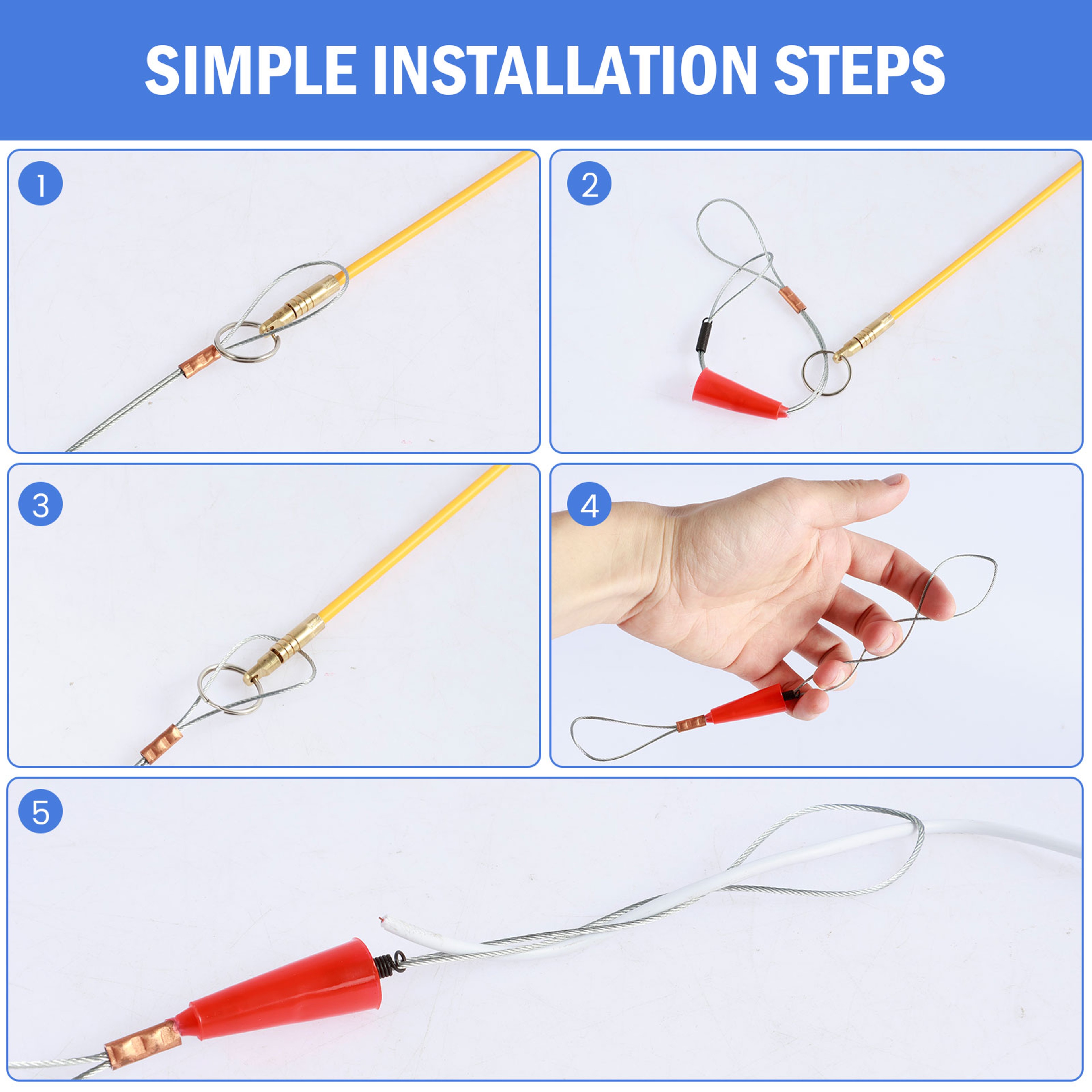 Fibre Glass Wire Cable Push Puller, Service Tools Accessories for Ceiling Fan Sockets, Hook Rods for Wall Electrical – view 5