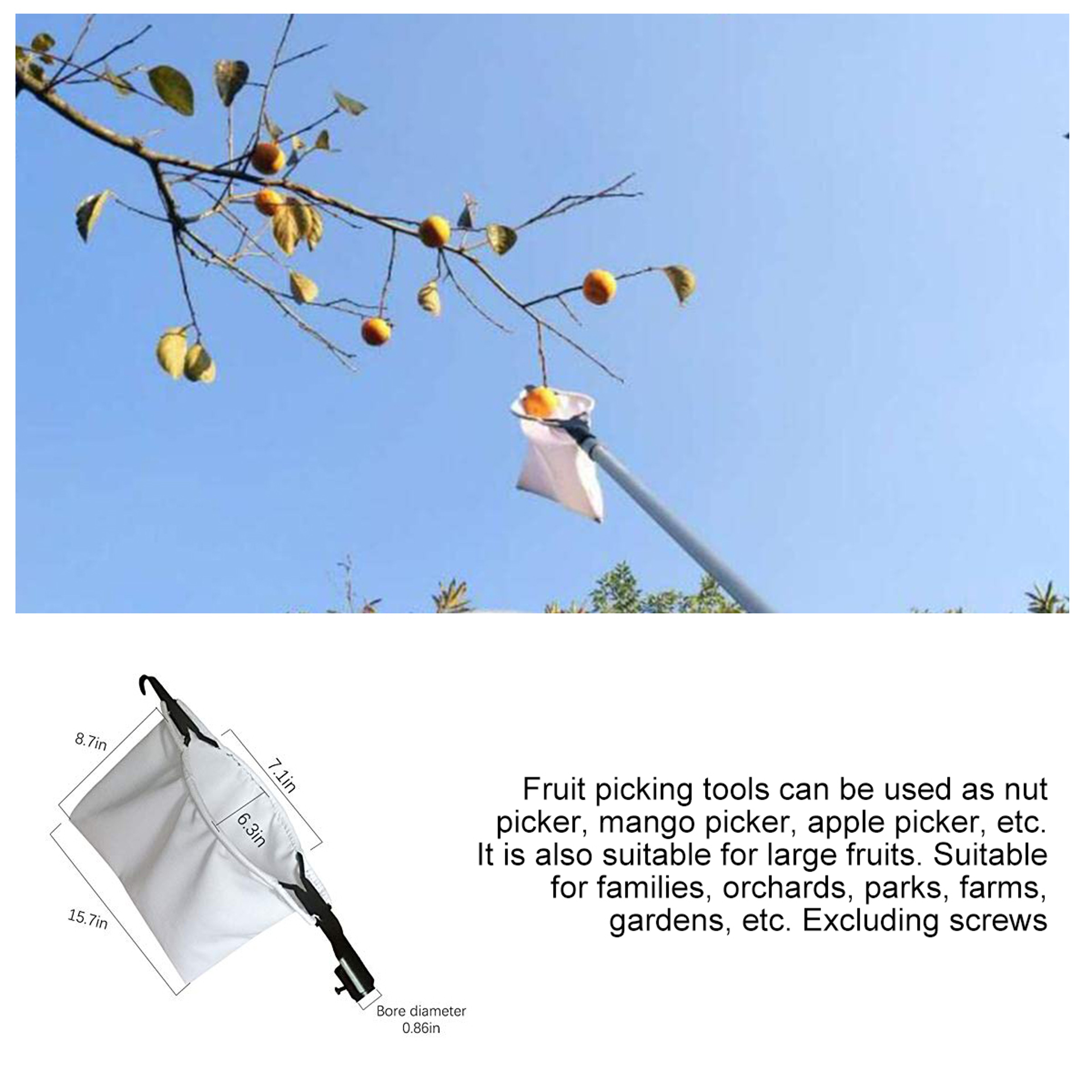 Fruit Picker Orchard with Blade, High Tree Picking Tool, Fruit Catcher Collection Pouch for Garden & Farm Supplies – view 6
