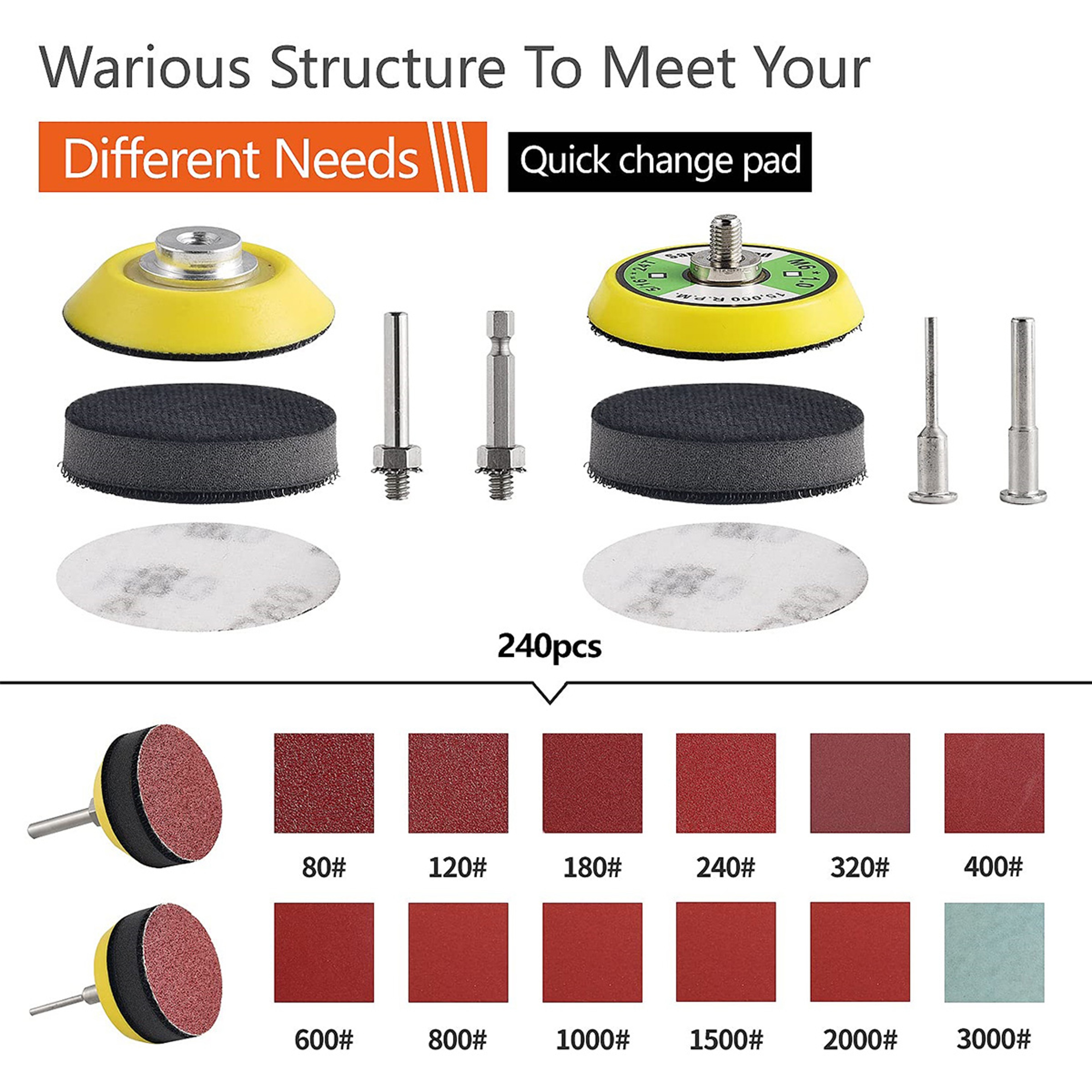 Round Sandpaper Grit Polishing Sanding Disc Pad Quick Change Rotary Tools For Car Headlight Restora 4