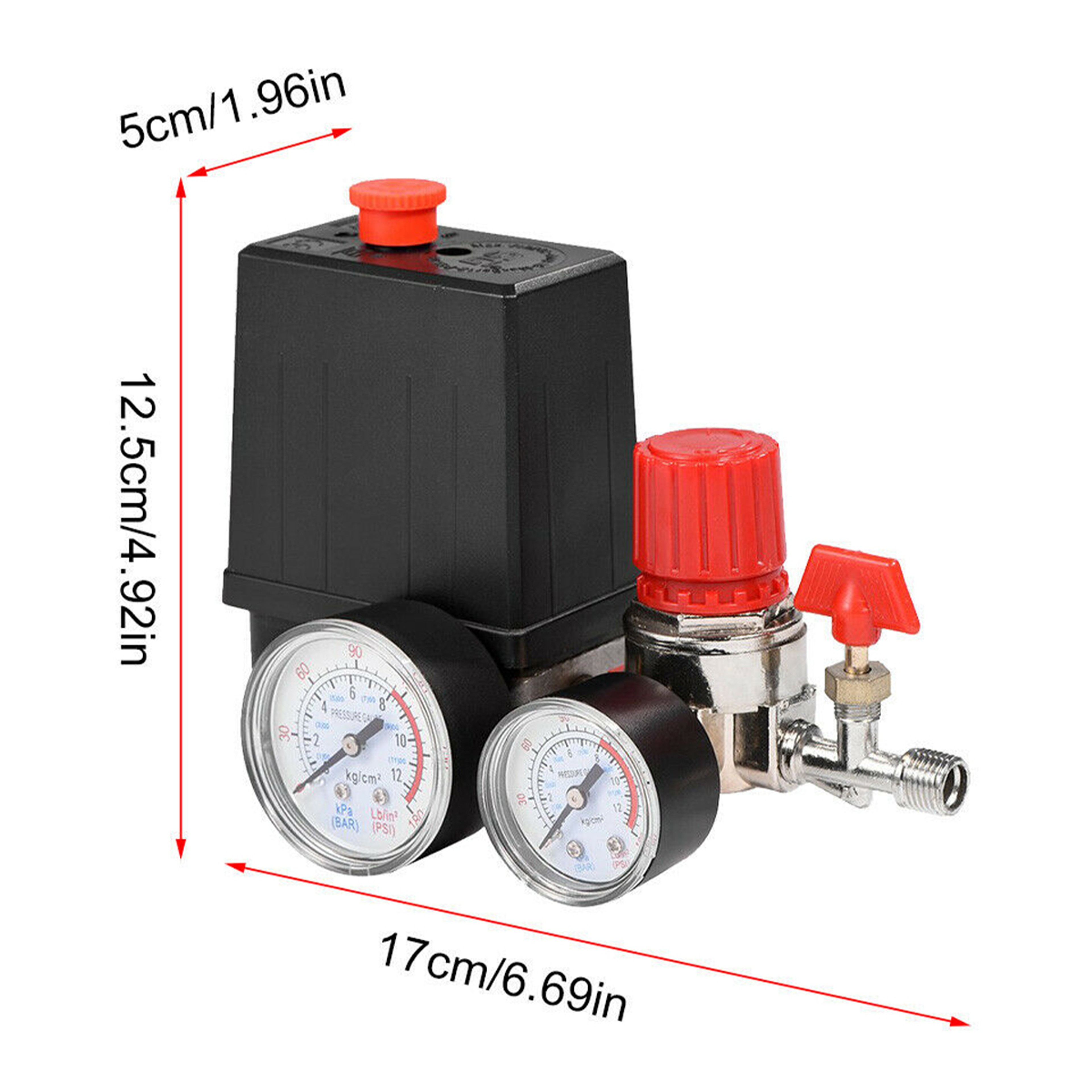 New Air Compressor Pressure Switch Port Manifold Regulator Gauges Aluminium Control Valve With Gaug 5