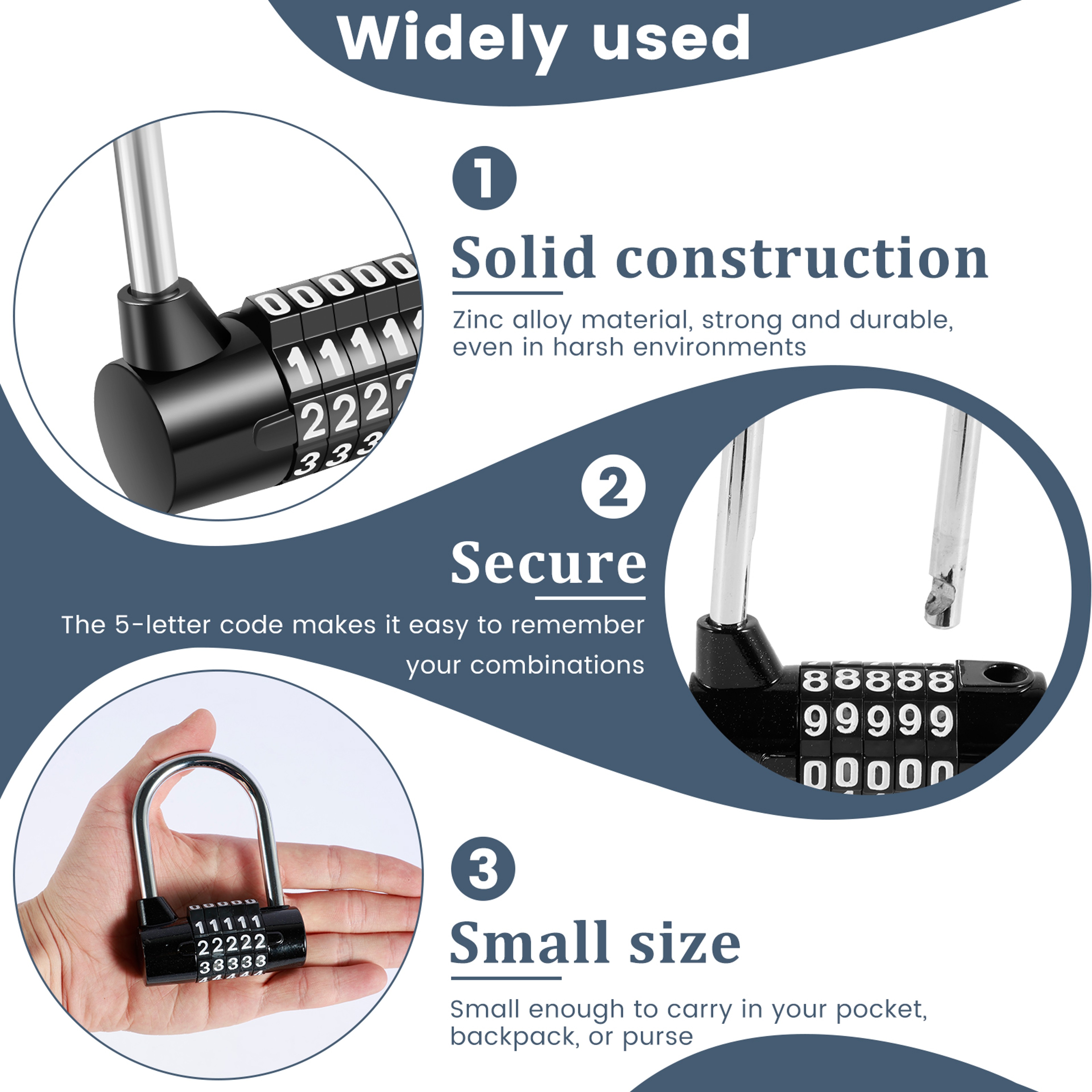Padlock Combination Digit Zinc Alloy, Door Lock, Luggage, Gym Locker, Toolbox, Safe Case – view 4