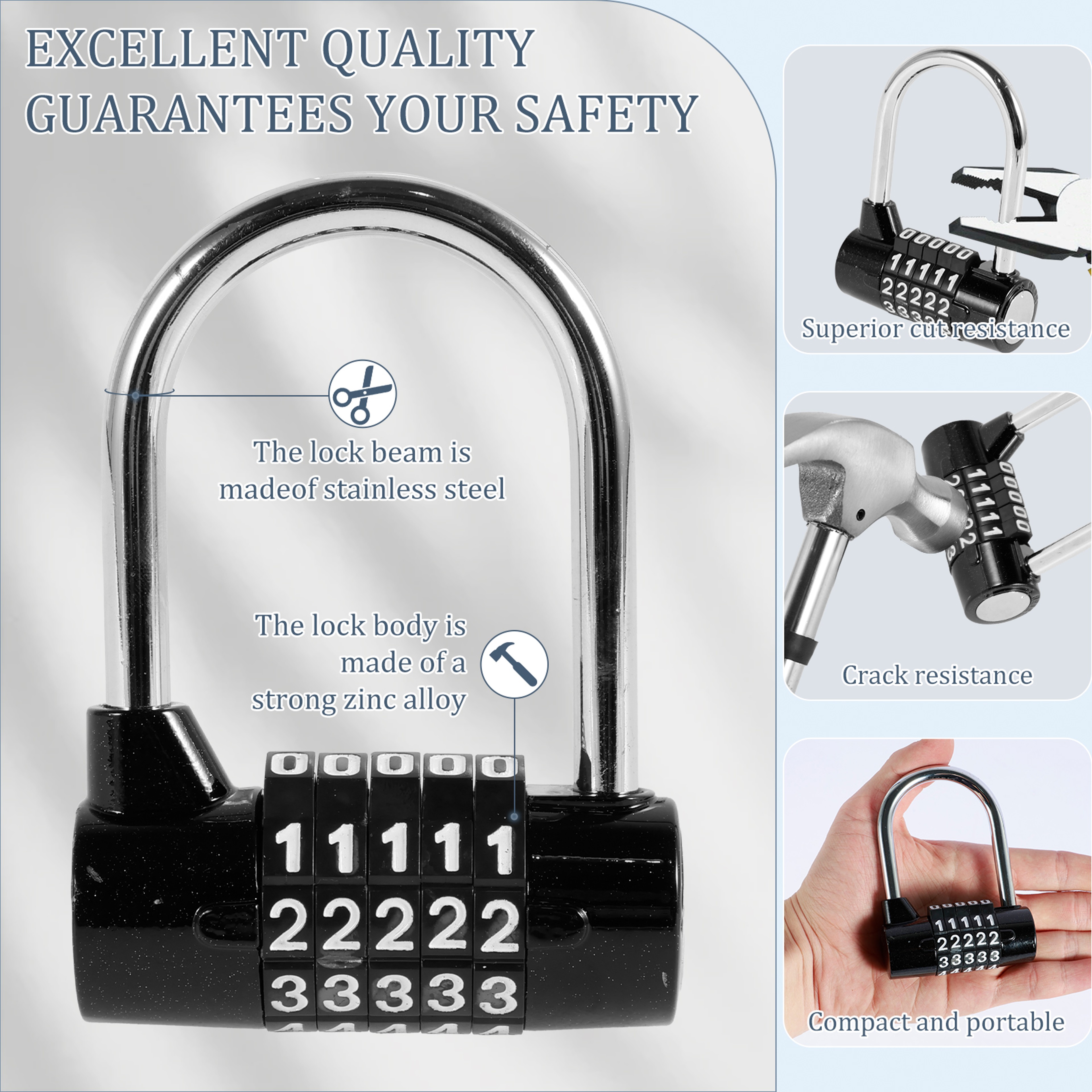 Padlock Combination Digit Zinc Alloy, Door Lock, Luggage, Gym Locker, Toolbox, Safe Case – view 5