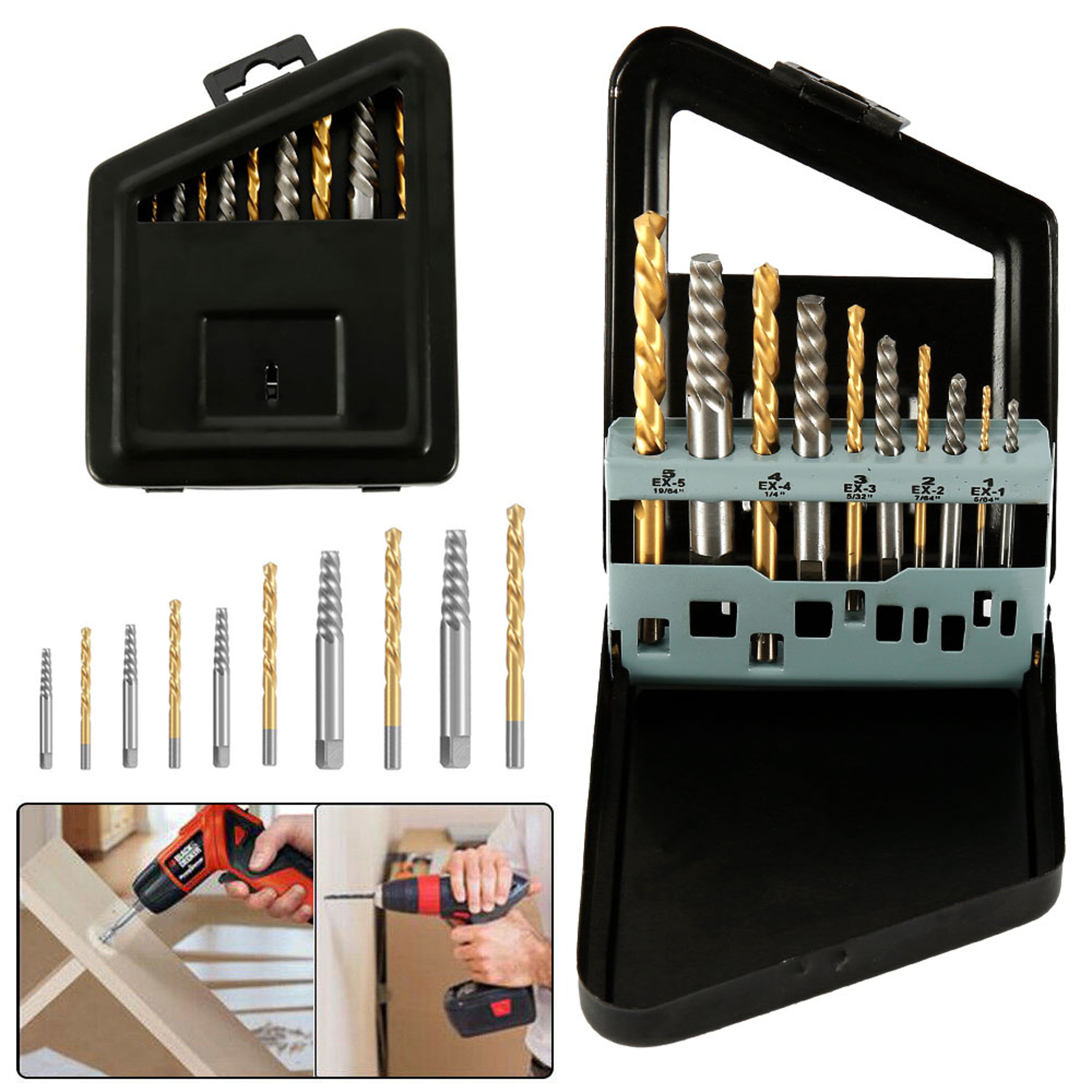 Drill Bit Set Cobalt Left Hand, Accessories Broken Bolt, Damaged Screw Extractor Set, Metal Case, Quality Perforate Tool – view 1