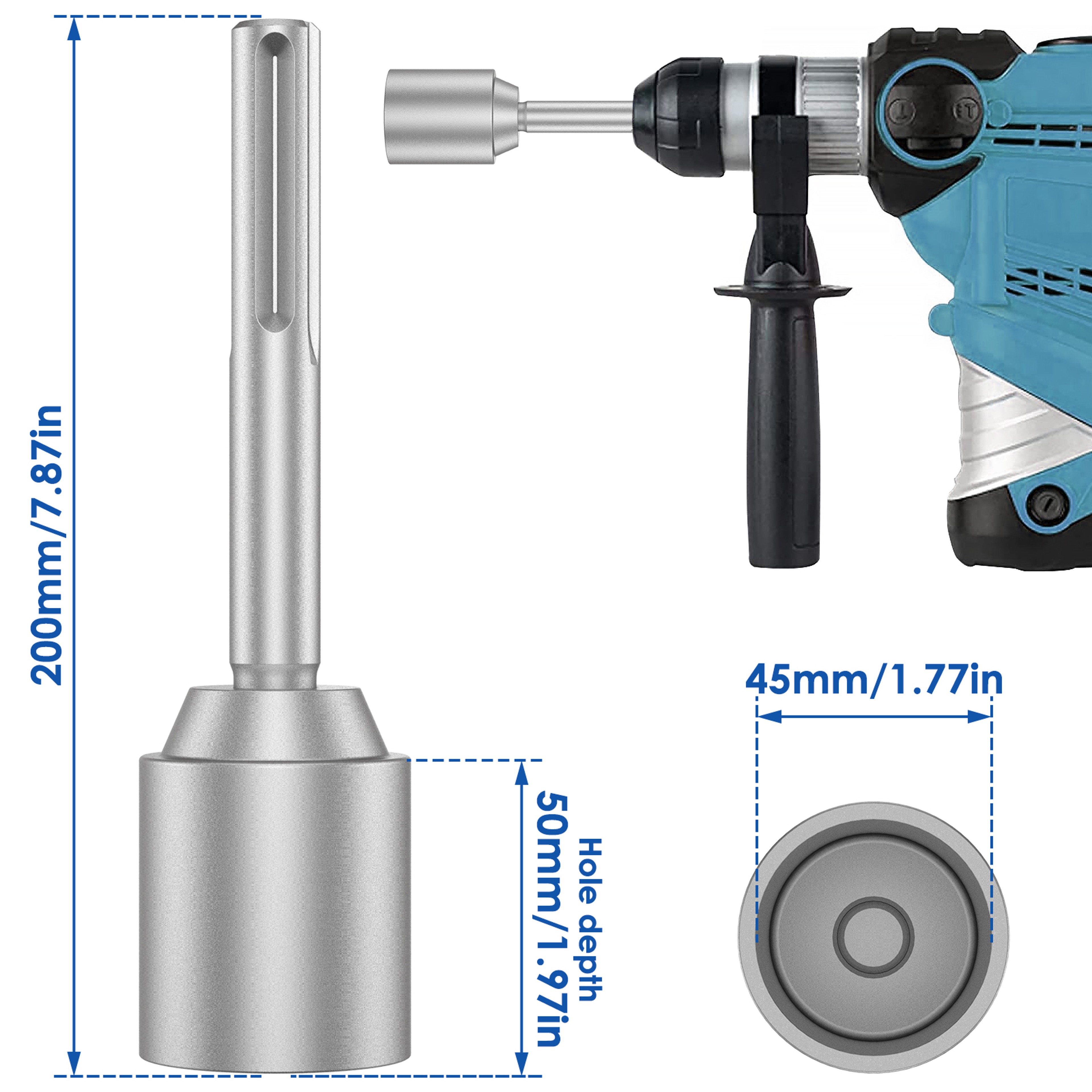 SDS Plus Ground Rod Driver For Rotary Hammer Drill Tools Hardened Steel Earth Stake Hammer Drill Gr 8