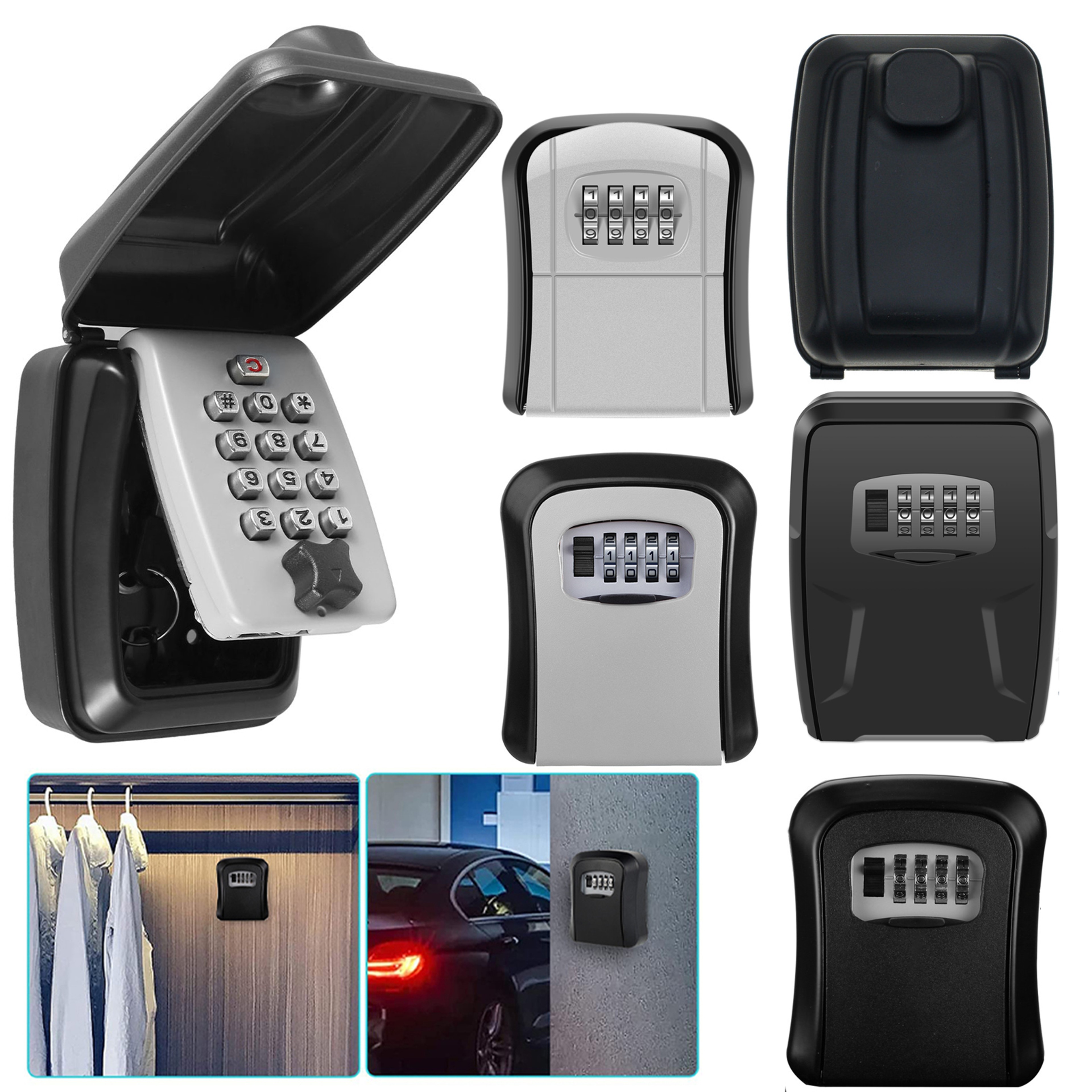 WallMount Key Storage Box Portable Combination Key Holder Secret Code Weatherproof Safe For Home Of 0