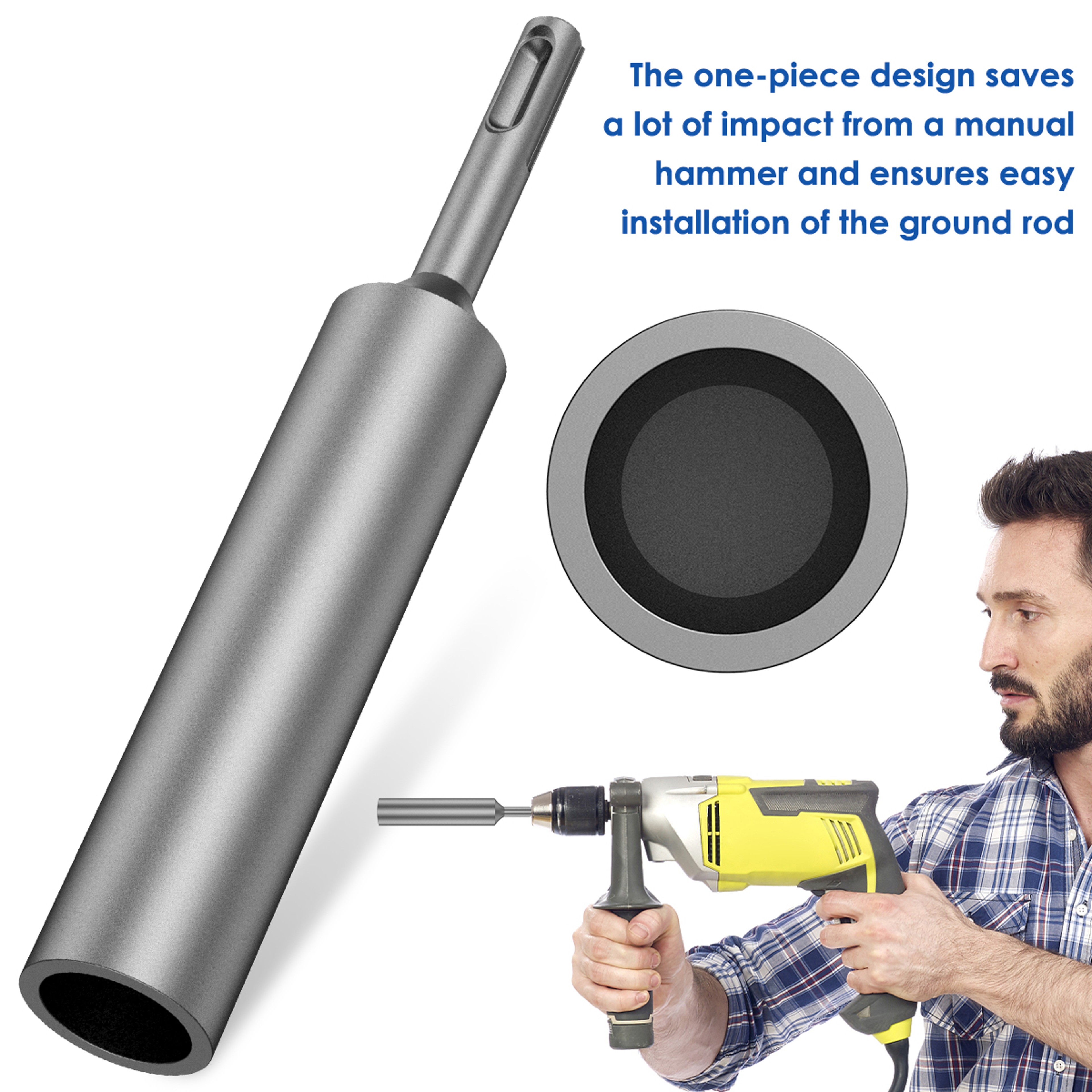 SDS Plus Ground Rod Driver  Earth Stake Grounding Rod Hardened Steel For SDS Plus Rotary Hammer Dri