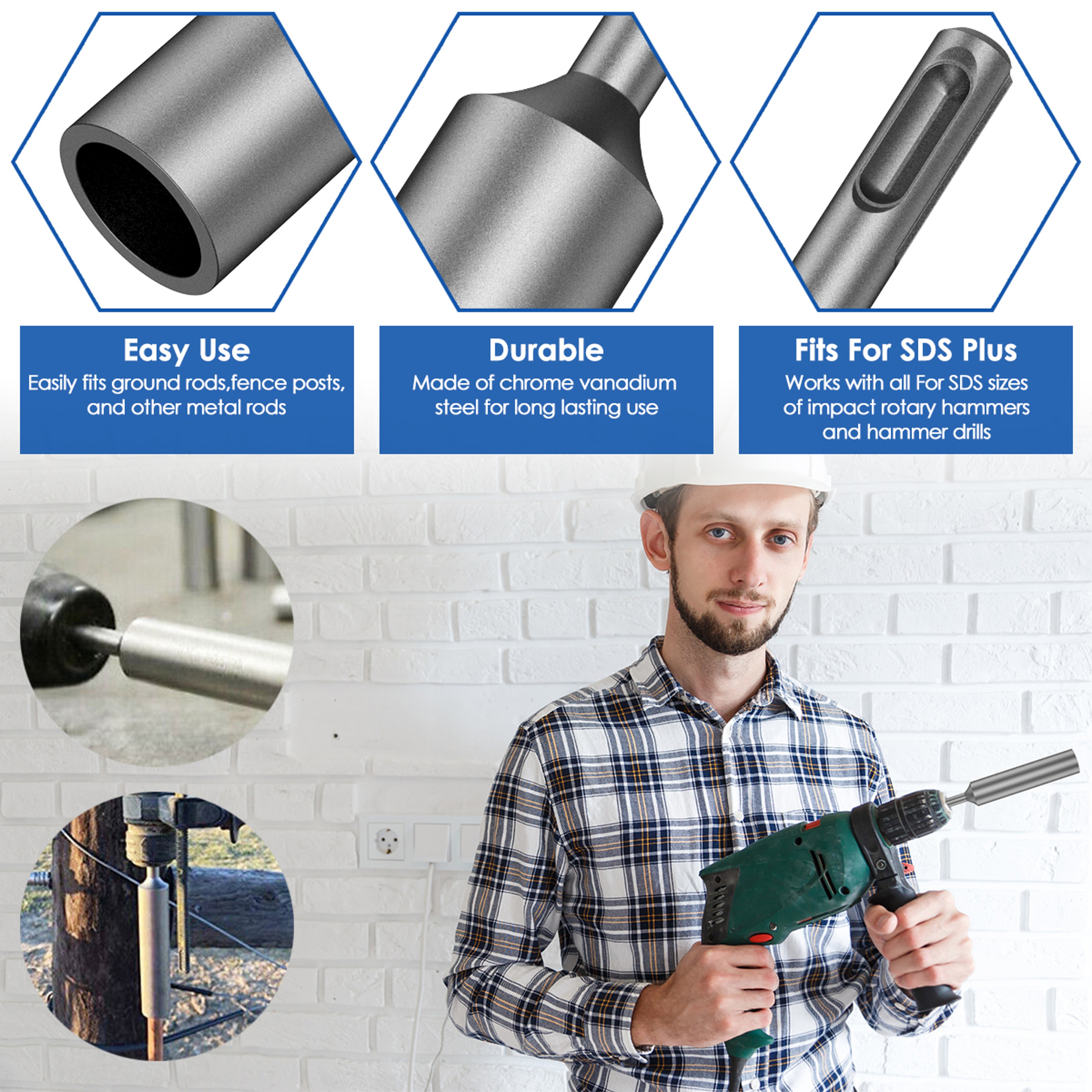 SDS Plus Ground Rod Driver  Earth Stake Grounding Rod Hardened Steel For SDS Plus Rotary Hammer Dri
