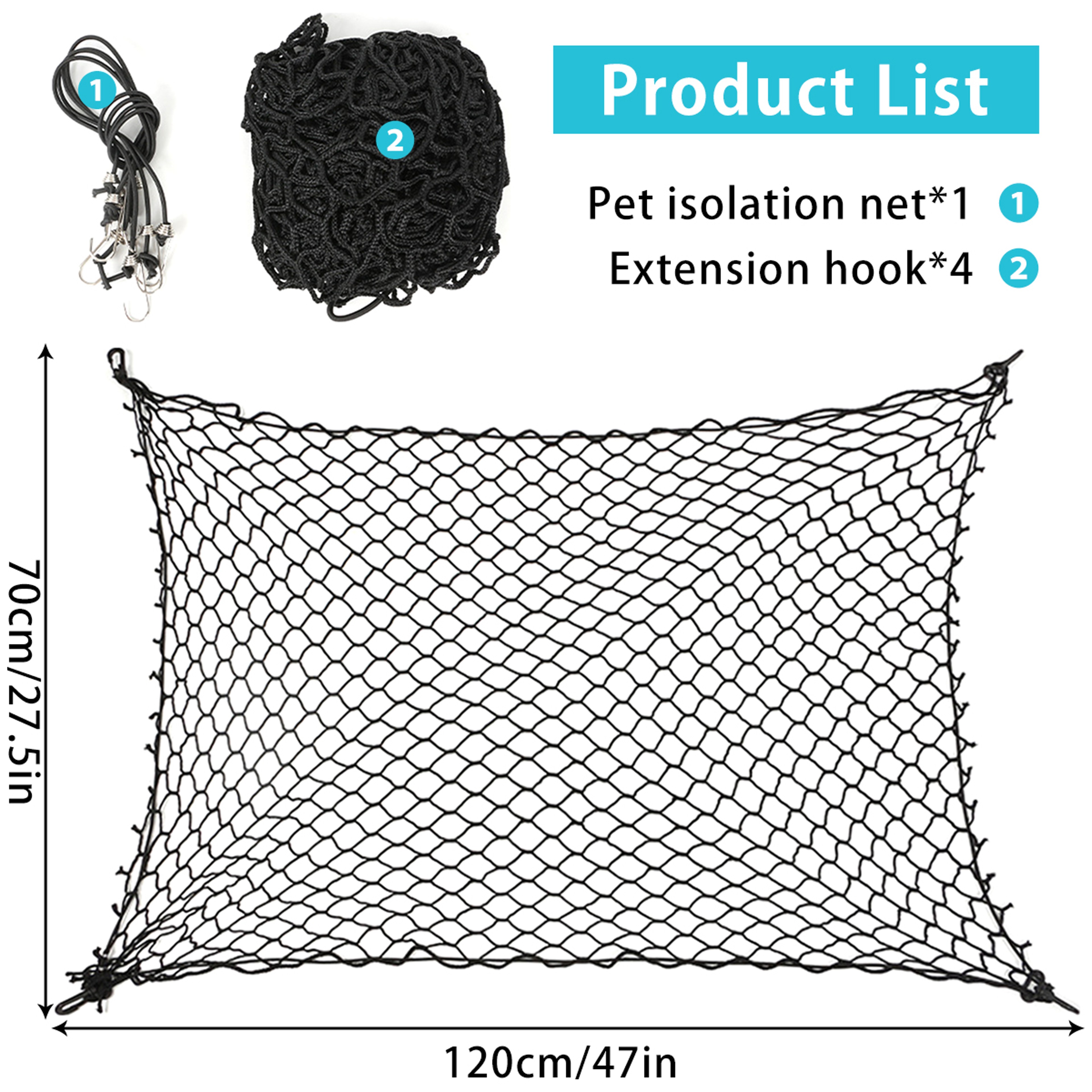Durable Pet Car Barrier Net, Elastic Dog Safety Fence, Fold able Car Dog Barrier with Hooks, Universal Auto Dog – view 6