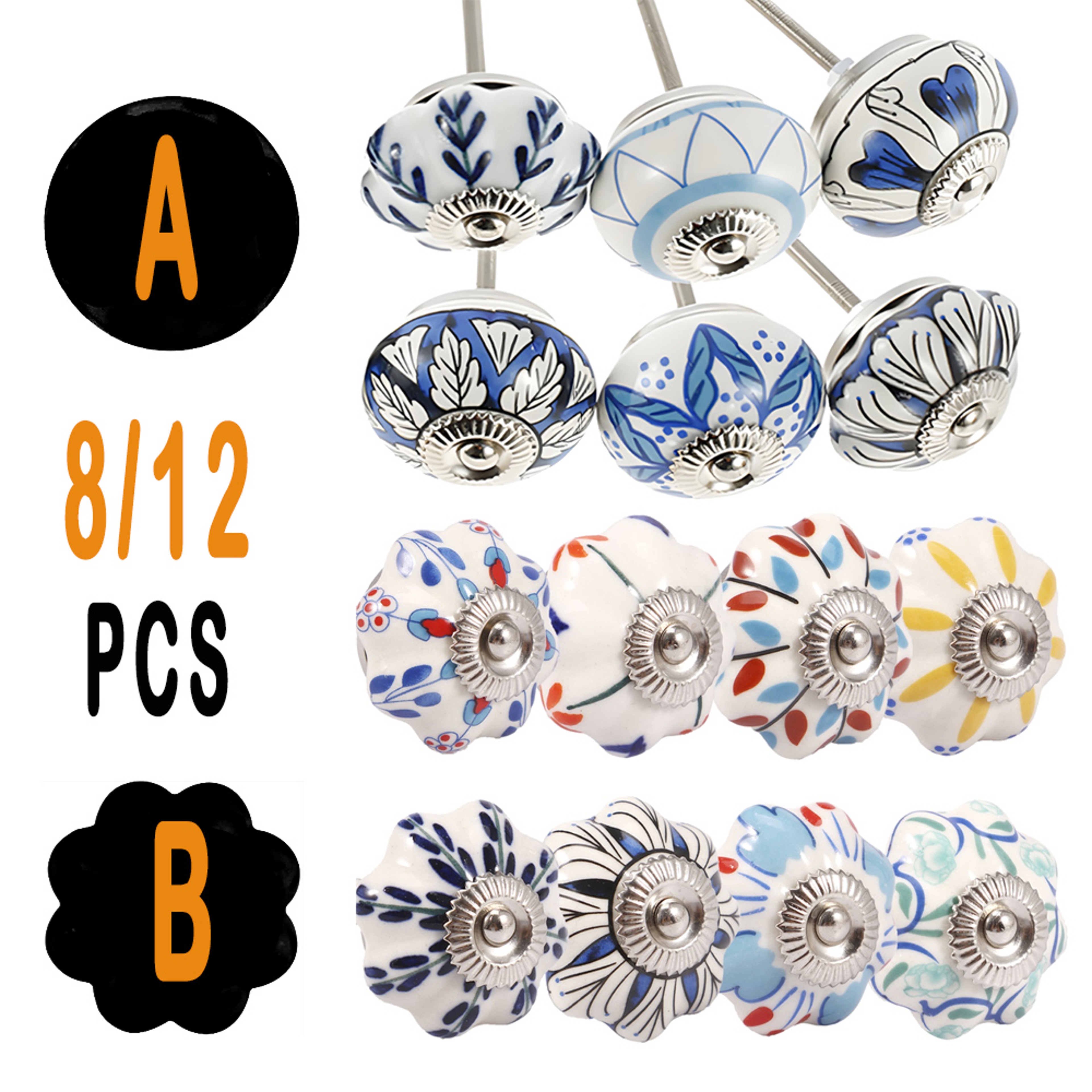 Chic Vintage Ceramic Drawer Knobs Round Flowershaped Drawer Pulls Porcelain Retro Handles Set With  1