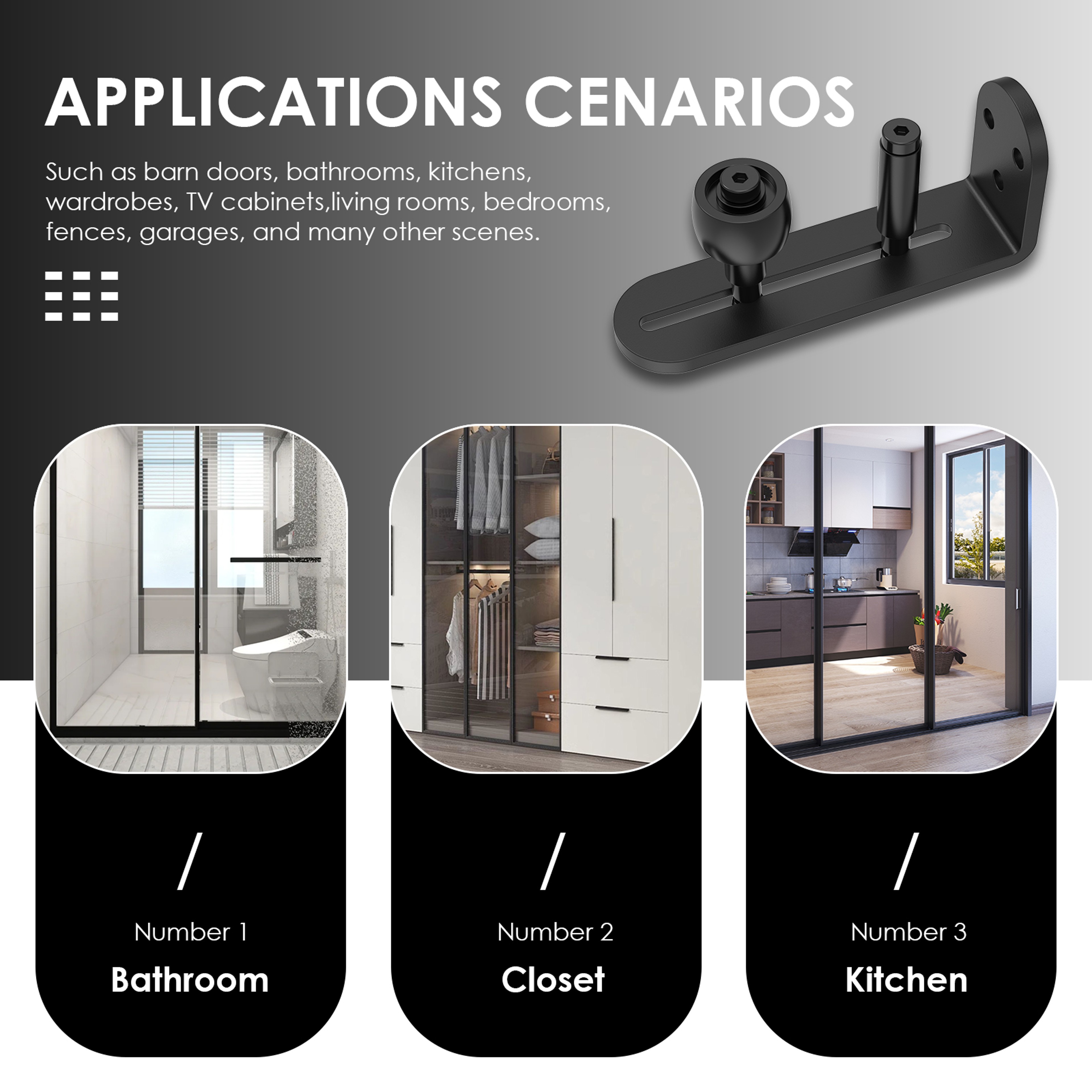 Adjustable Rollers Barn Door Hardware Wall Mount System Easy To Install Rounded Edge Design Flush B 4