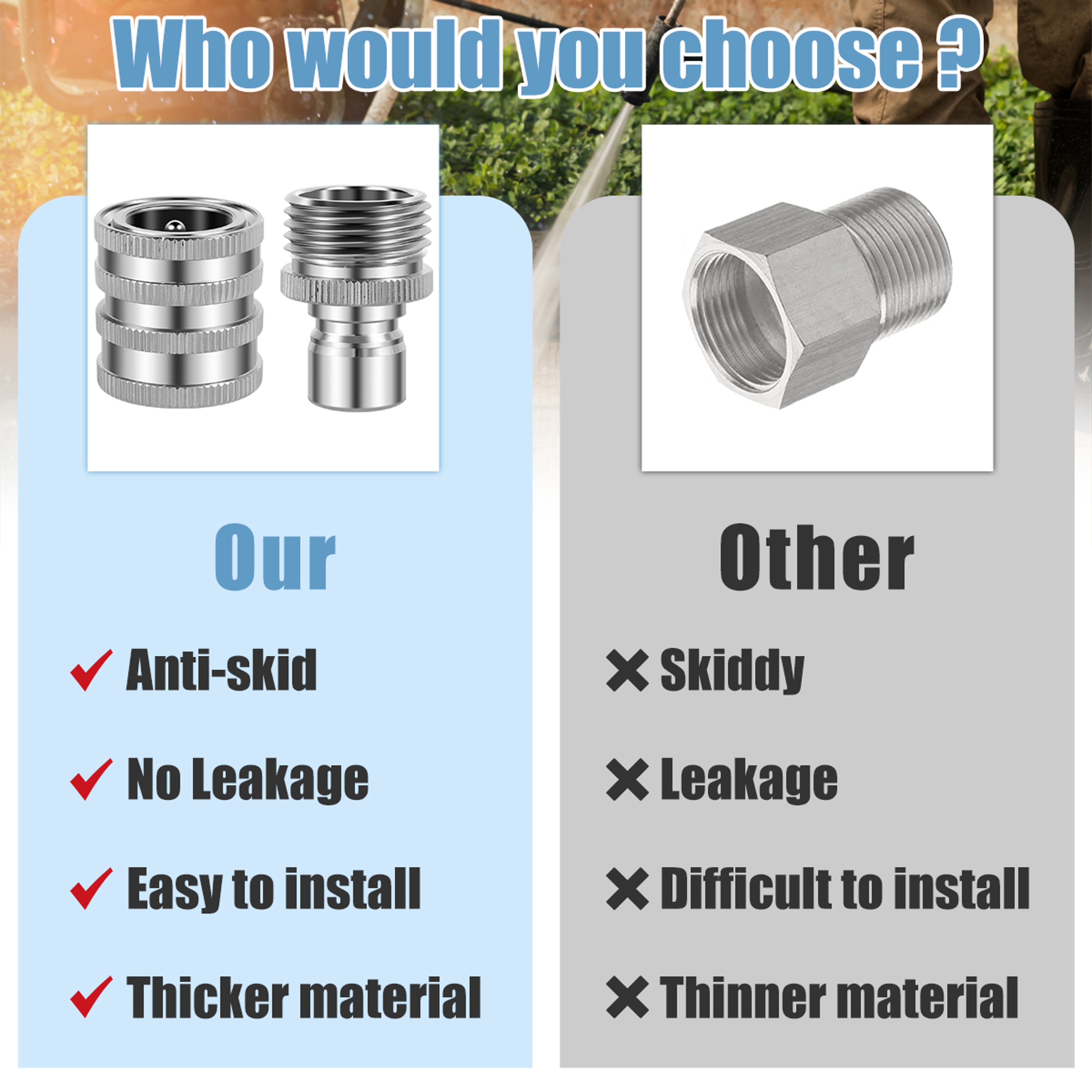 Thread Tap Coupling Stainless Steel Garden Hose Quick Connector, Water Hose Fitting, Pressure Washer Pump Adaptor – view 4