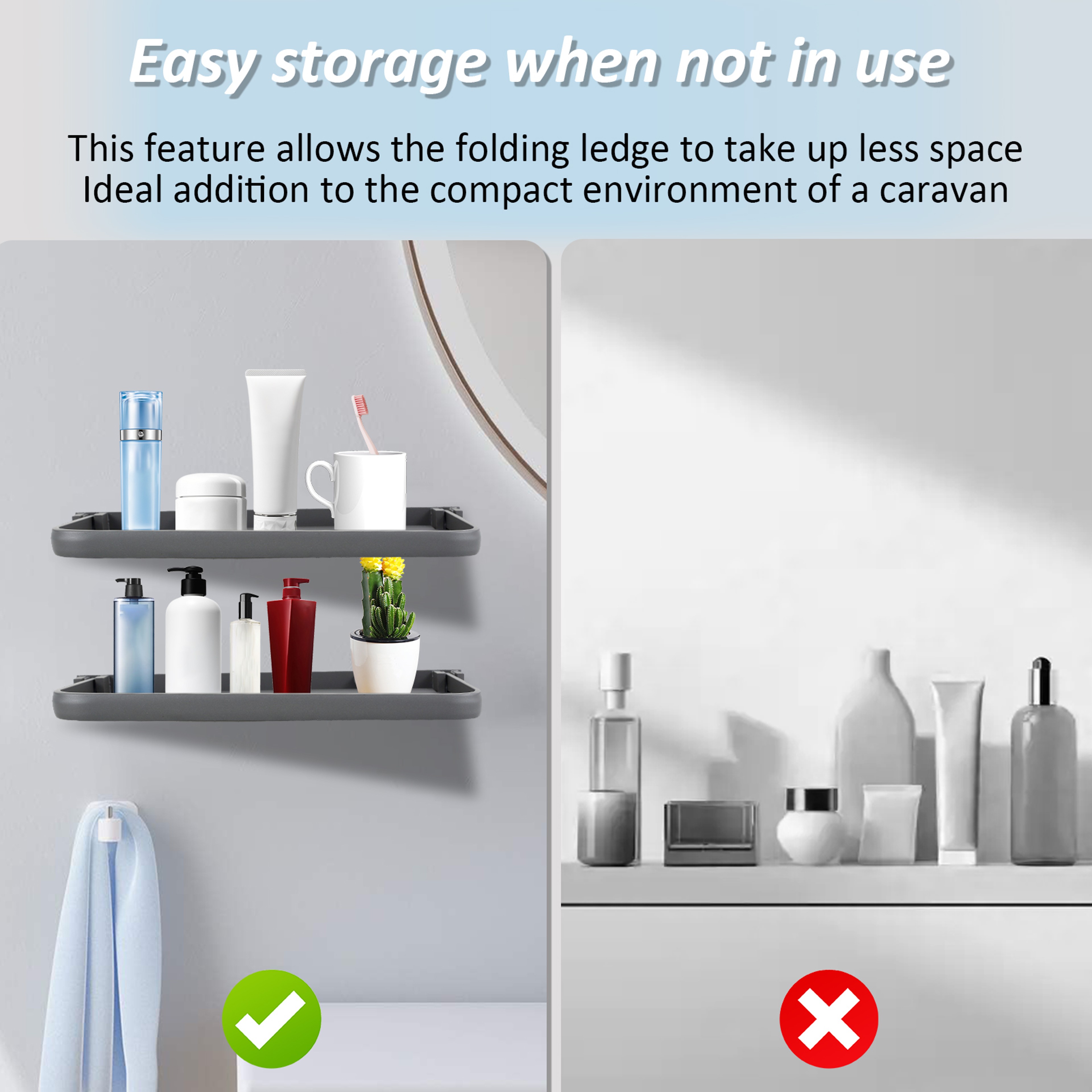 Fold able Shelf Space Saving Organizer, Aluminium Wall Storage Rack, RV Floating Shelf, Easy to Install Car Accessories – view 5